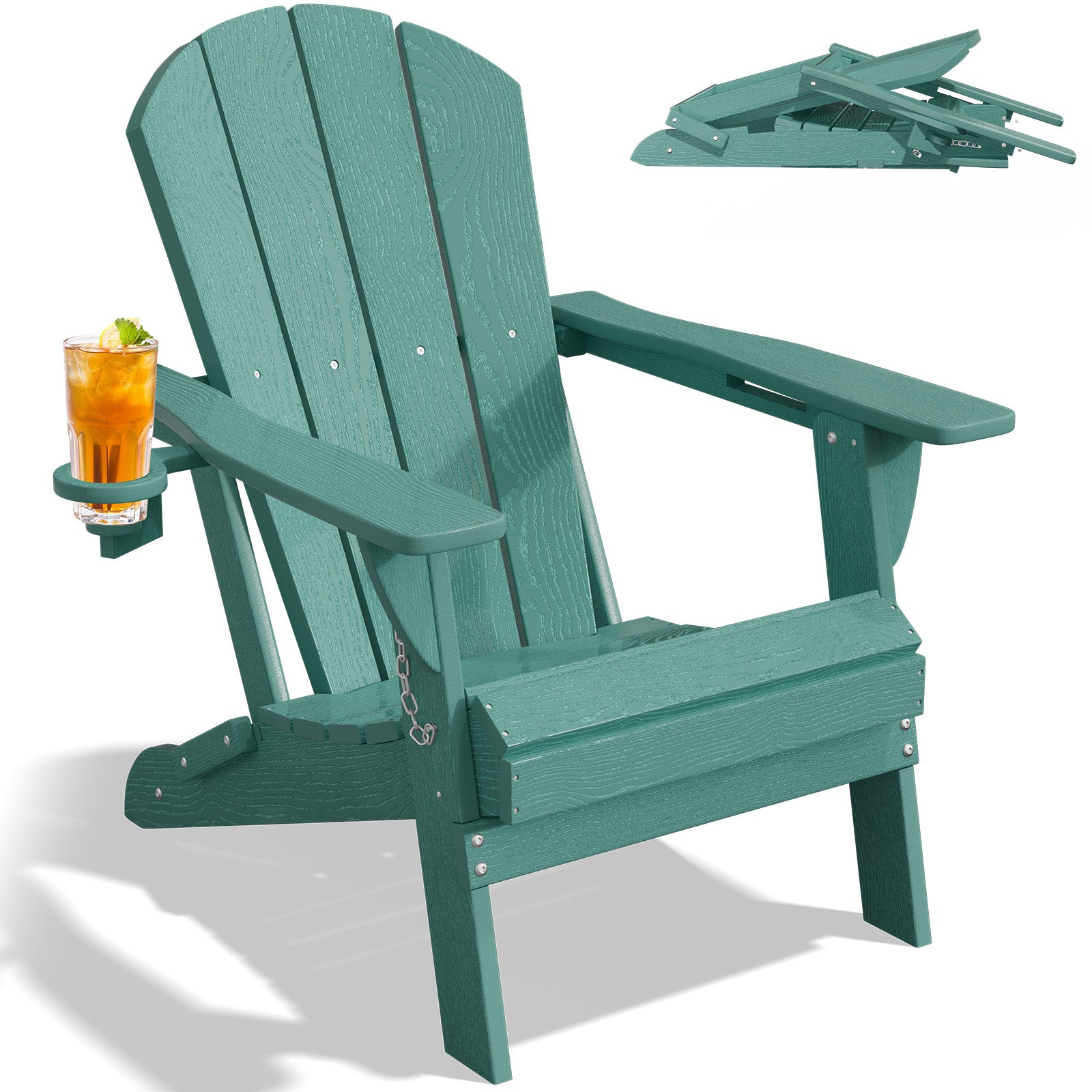 Easthome Adirondack Chair, HDPE All-Weather Outdoor Patio Lounge Chair with Cup Holder & 380lb Capacity for Deck, Garden, Poolside, Backyard