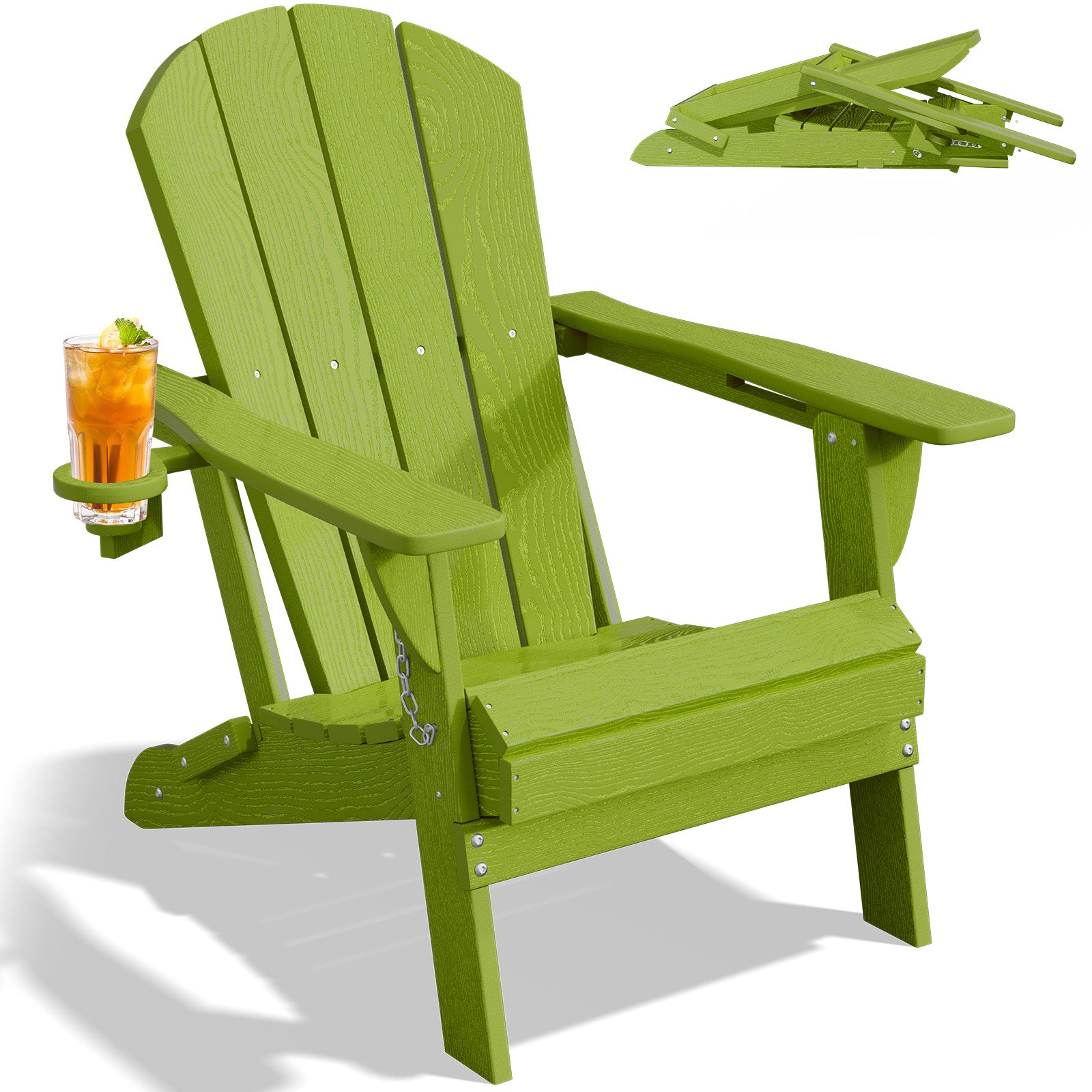 Easthome Adirondack Chair, HDPE All-Weather Outdoor Patio Lounge Chair with Cup Holder & 380lb Capacity for Deck, Garden, Poolside, Backyard