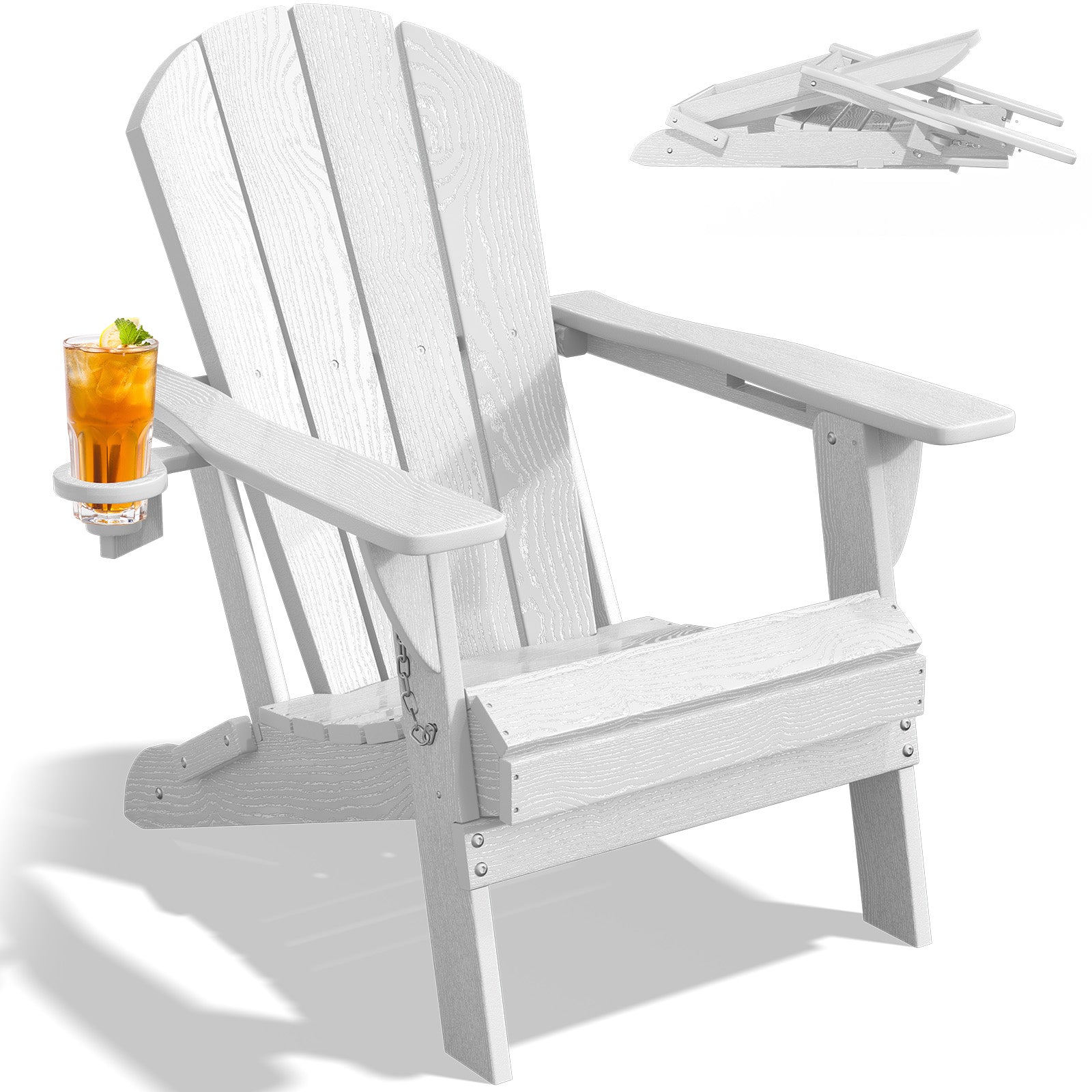 Easthome Adirondack Chair, HDPE All-Weather Outdoor Patio Lounge Chair with Cup Holder & 380lb Capacity for Deck, Garden, Poolside, Backyard