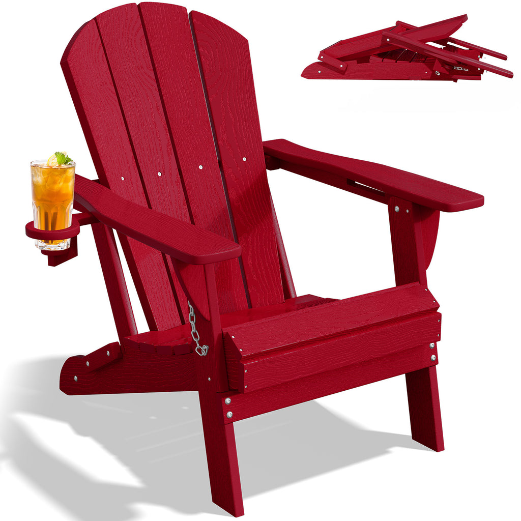 Easthome Adirondack Chair, HDPE All-Weather Outdoor Patio Lounge Chair with Cup Holder & 380lb Capacity for Deck, Garden, Poolside, Backyard