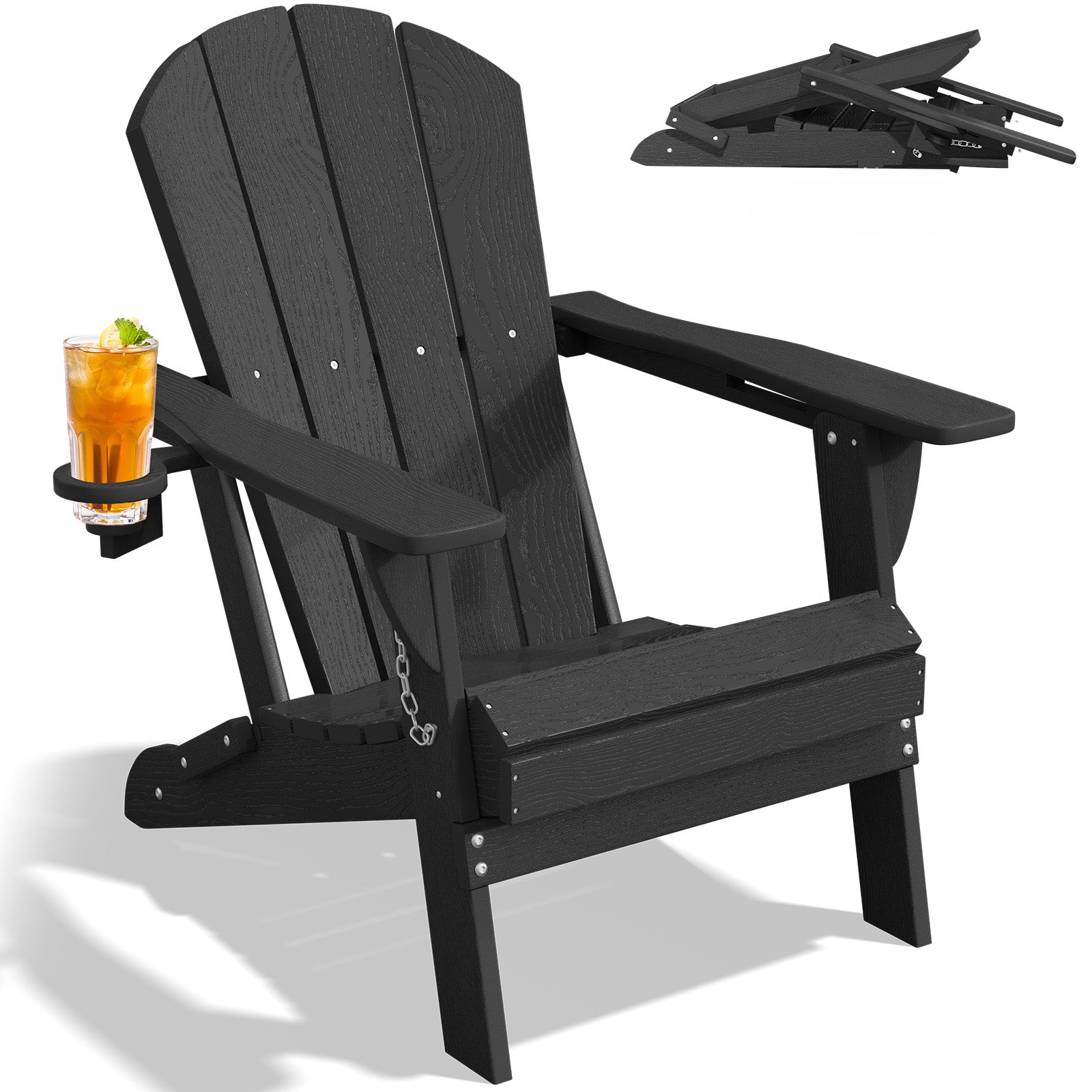 Easthome Adirondack Chair, HDPE All-Weather Outdoor Patio Lounge Chair with Cup Holder & 380lb Capacity for Deck, Garden, Poolside, Backyard