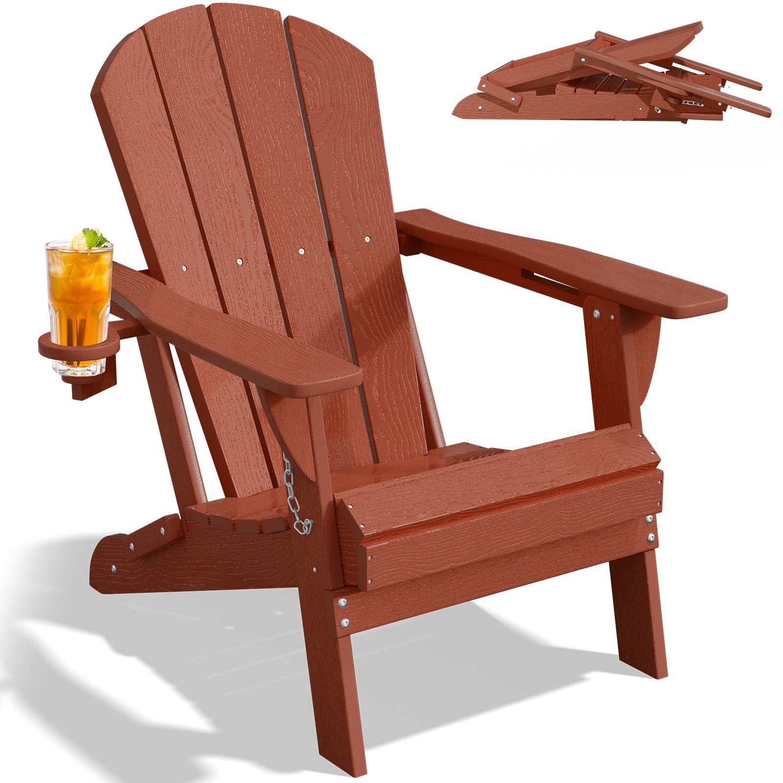 Easthome Adirondack Chair, HDPE All-Weather Outdoor Patio Lounge Chair with Cup Holder & 380lb Capacity for Deck, Garden, Poolside, Backyard