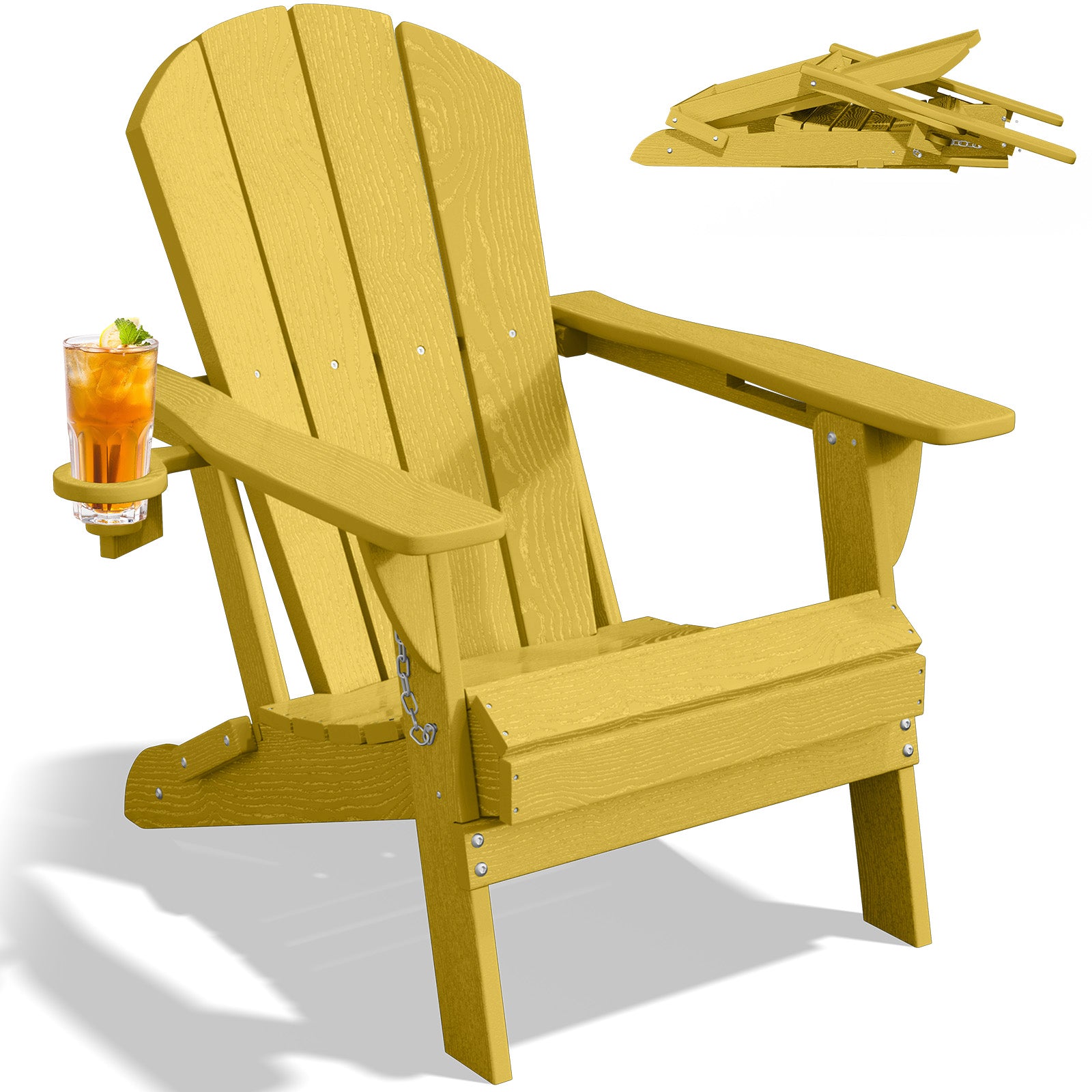Easthome Adirondack Chair, HDPE All-Weather Outdoor Patio Lounge Chair with Cup Holder & 380lb Capacity for Deck, Garden, Poolside, Backyard