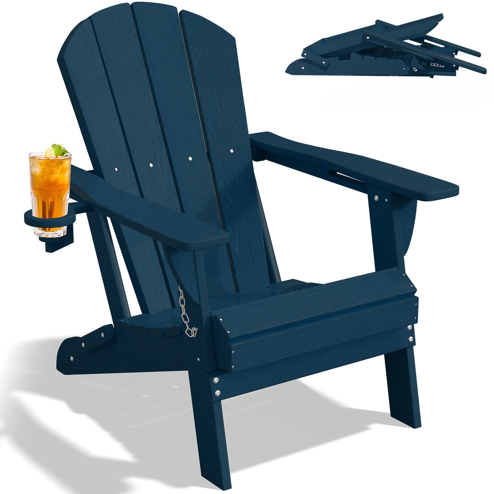 Easthome Adirondack Chair, HDPE All-Weather Outdoor Patio Lounge Chair with Cup Holder & 380lb Capacity for Deck, Garden, Poolside, Backyard