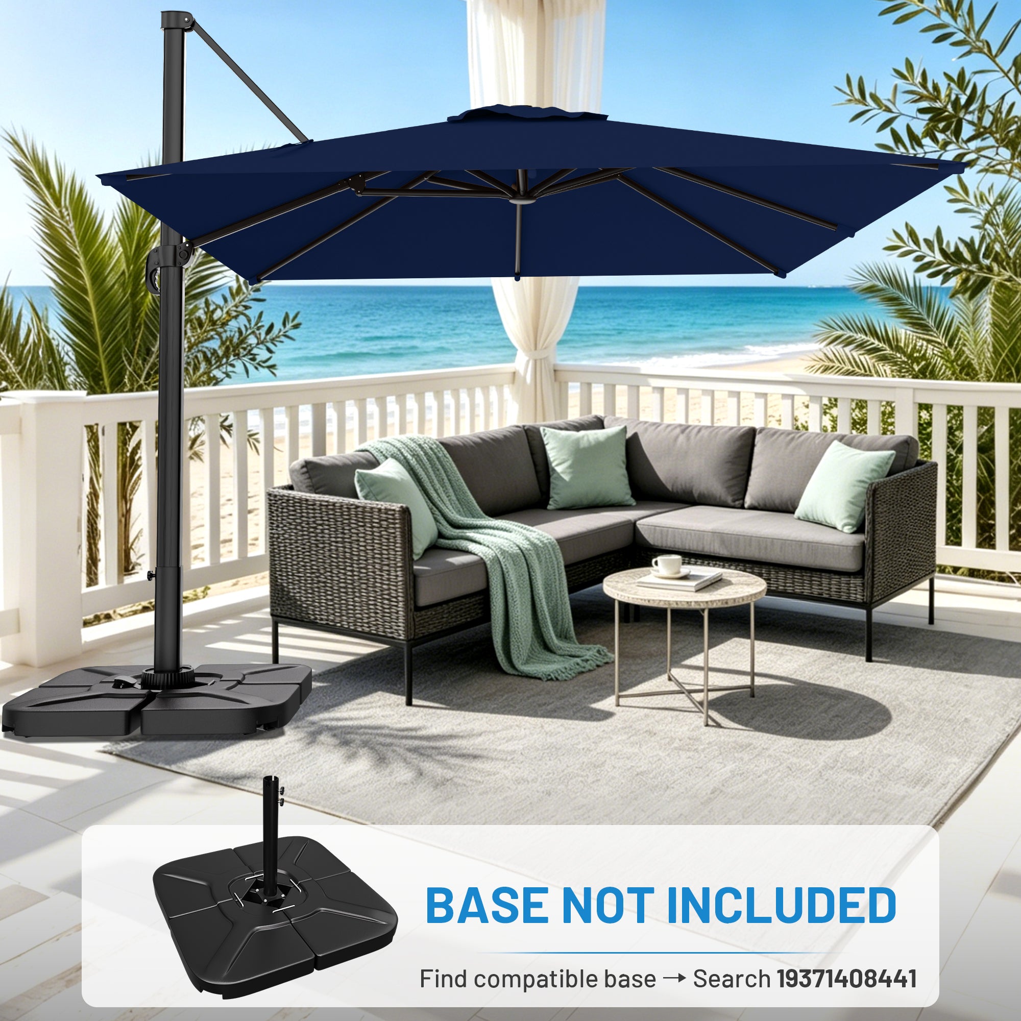 Easthome 10 × 10FT Square Cantilever Patio Umbrella, 360° Rotating Offset Umbrella with Crank, 8 ribs, Outdoor Hanging Roman Umbrella for Garden Deck Backyard
