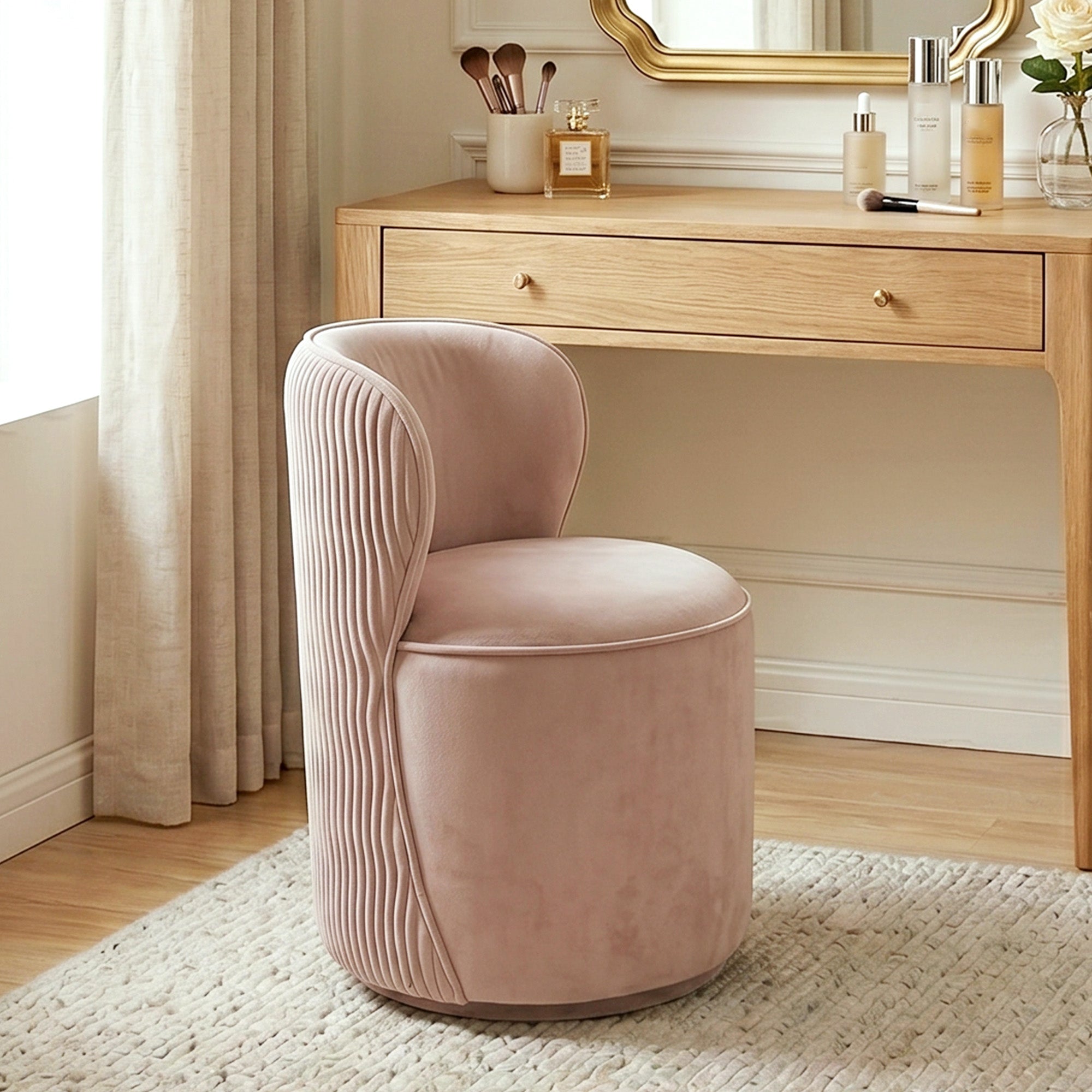 Easthome 360° Swivel Storage Vanity Stool, Hidden Storage Makeup Ottoman Chair for Bedroom, Study, Living Room, Dresser