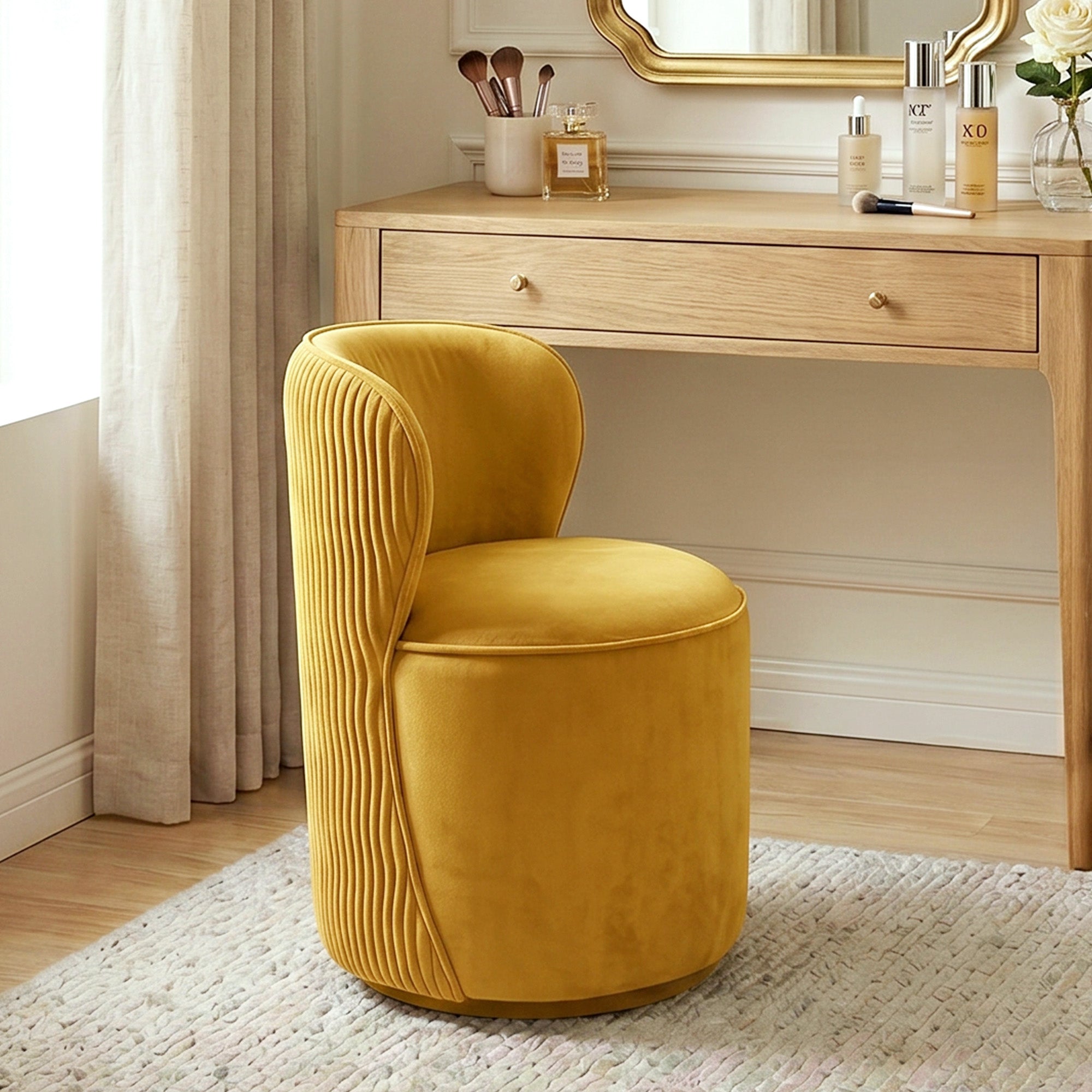Easthome 360° Swivel Storage Vanity Stool, Hidden Storage Makeup Ottoman Chair for Bedroom, Study, Living Room, Dresser