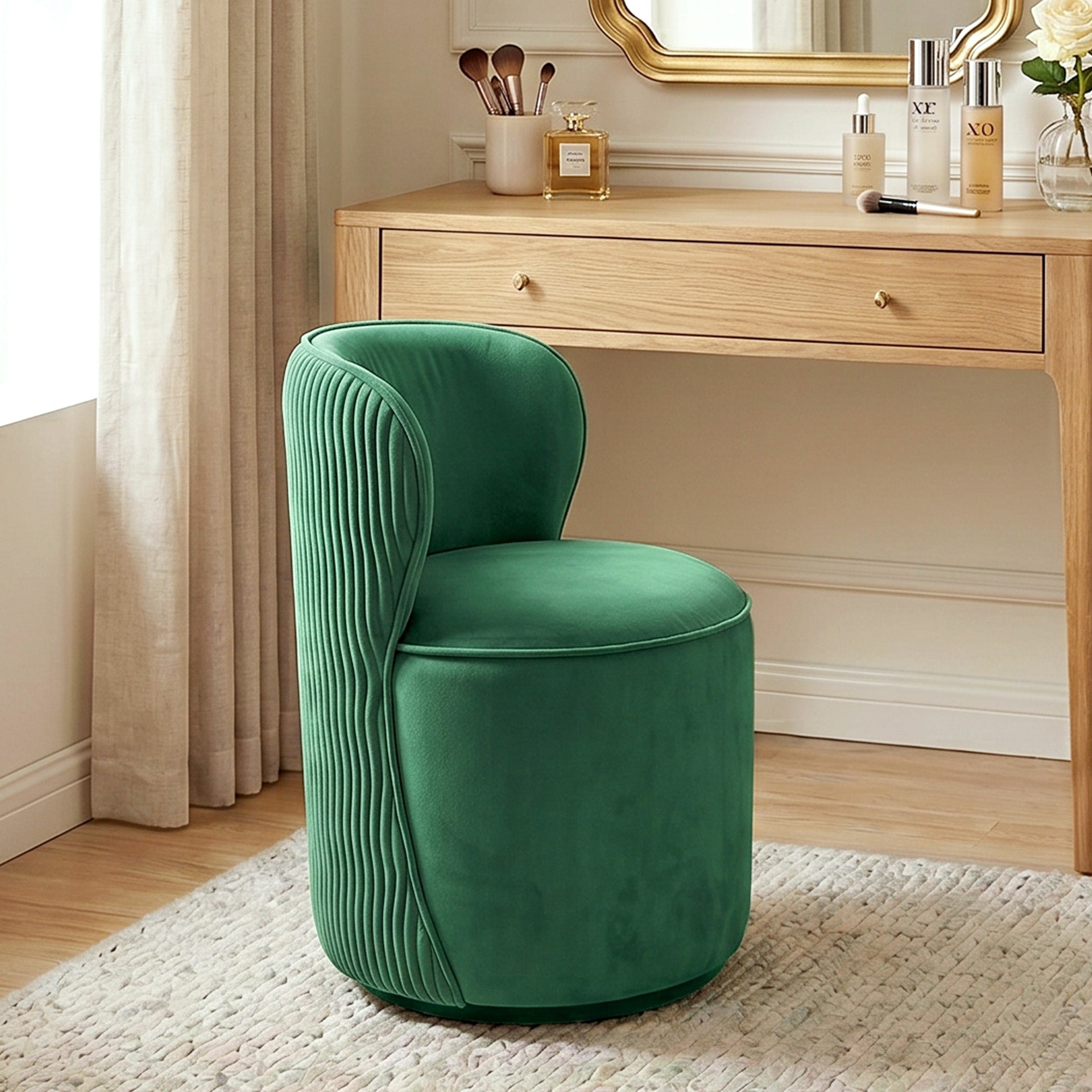 Easthome 360° Swivel Storage Vanity Stool, Hidden Storage Makeup Ottoman Chair for Bedroom, Study, Living Room, Dresser