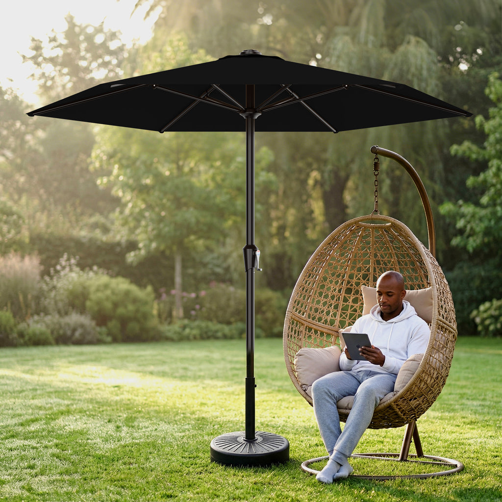 Easthome 9ft Patio Umbrella with Crank Lift System & 6 Sturdy Ribs Waterproof, Patio Table Umbrella Perfect for Poolside, Terrace, Beach and Outdoor Restaurant