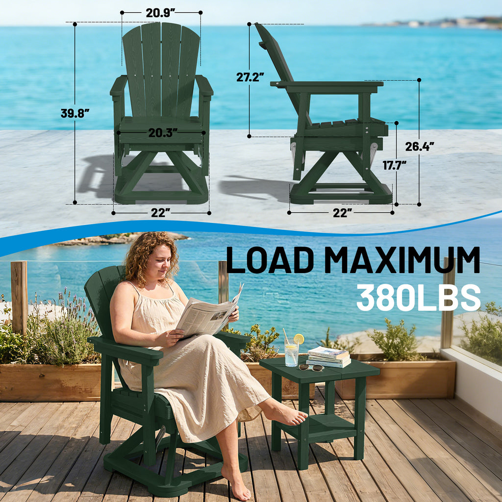 Easthome 360°Swivel Glider Adirondack Chair All-Weather HDPE Outdoor Rocking Chair with Ergonomic Backrest, Outdoor Swivel Rocker for Patio, Porch & Deck