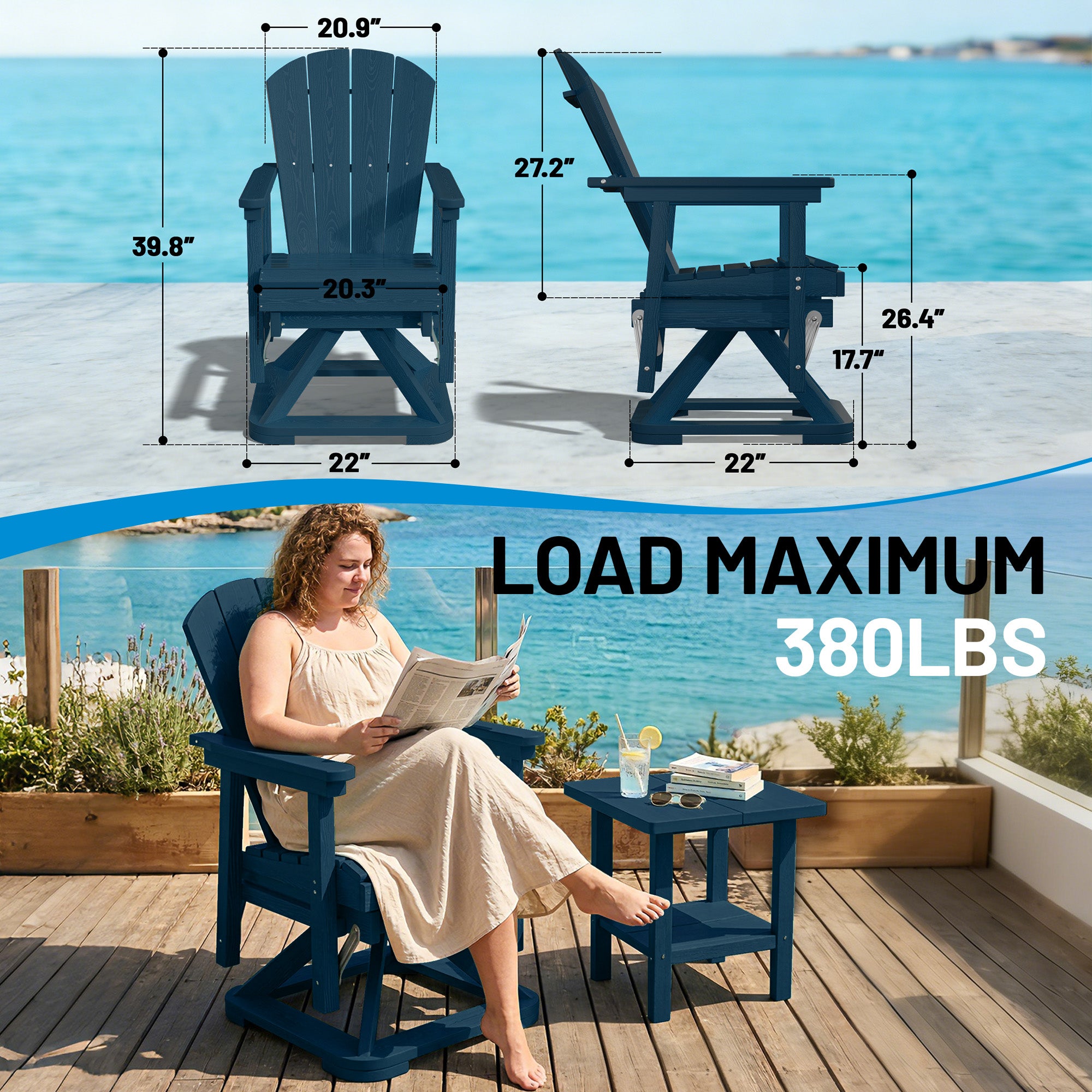Easthome 360°Swivel Glider Adirondack Chair All-Weather HDPE Outdoor Rocking Chair with Ergonomic Backrest, Outdoor Swivel Rocker for Patio, Porch & Deck