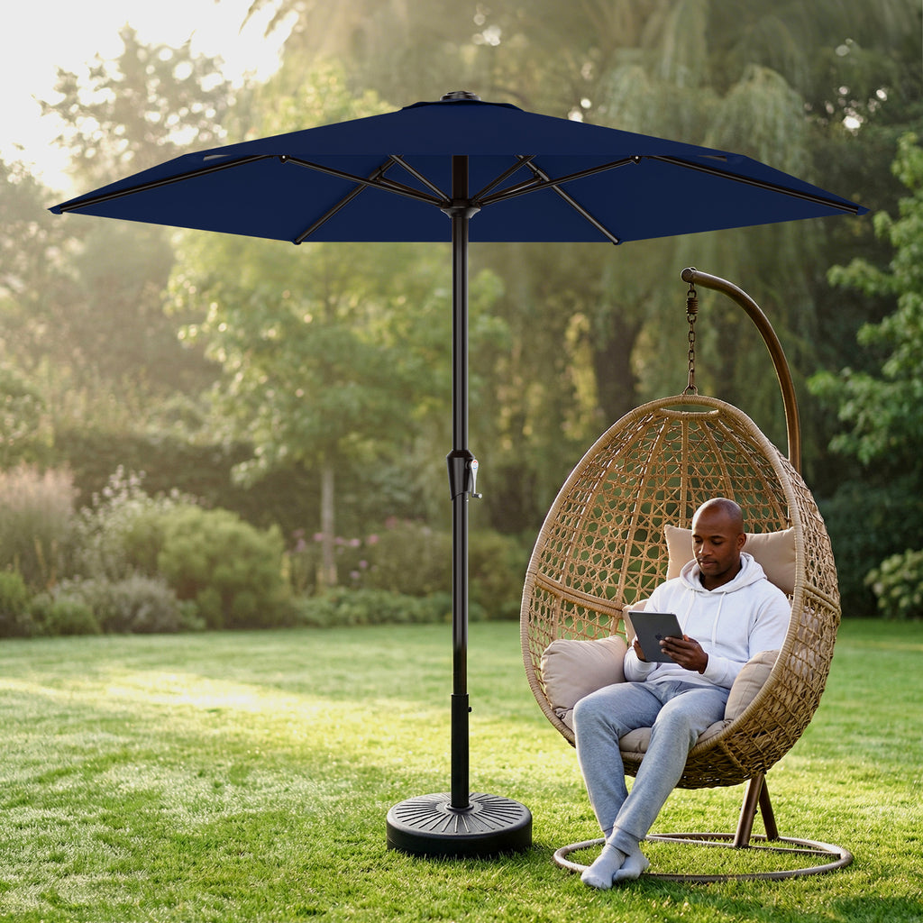Easthome 9ft Patio Umbrella with Crank Lift System & 6 Sturdy Ribs Waterproof, Patio Table Umbrella Perfect for Poolside, Terrace, Beach and Outdoor Restaurant