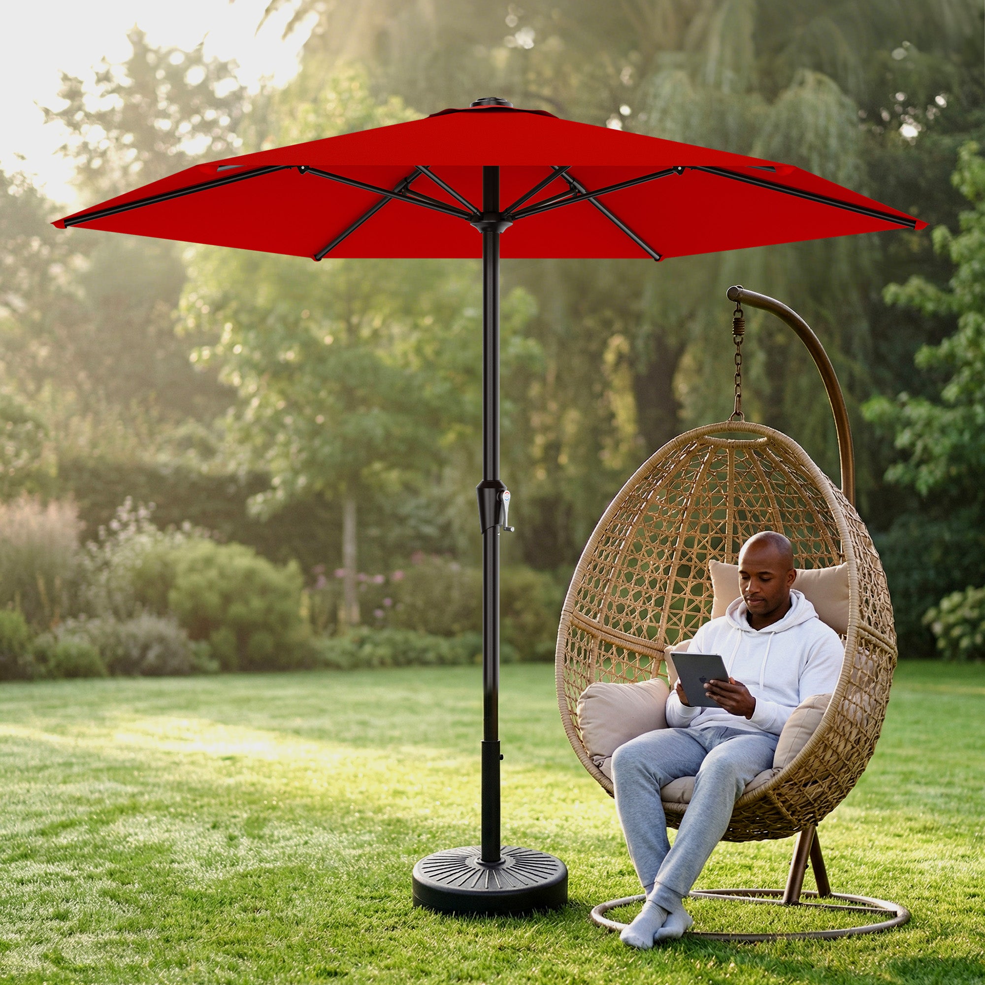 Easthome 9ft Patio Umbrella with Crank Lift System & 6 Sturdy Ribs Waterproof, Patio Table Umbrella Perfect for Poolside, Terrace, Beach and Outdoor Restaurant