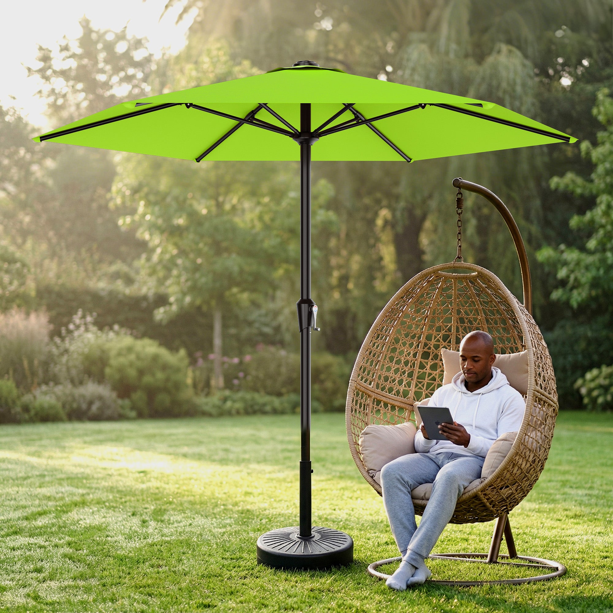Easthome 9ft Patio Umbrella with Crank Lift System & 6 Sturdy Ribs Waterproof, Patio Table Umbrella Perfect for Poolside, Terrace, Beach and Outdoor Restaurant