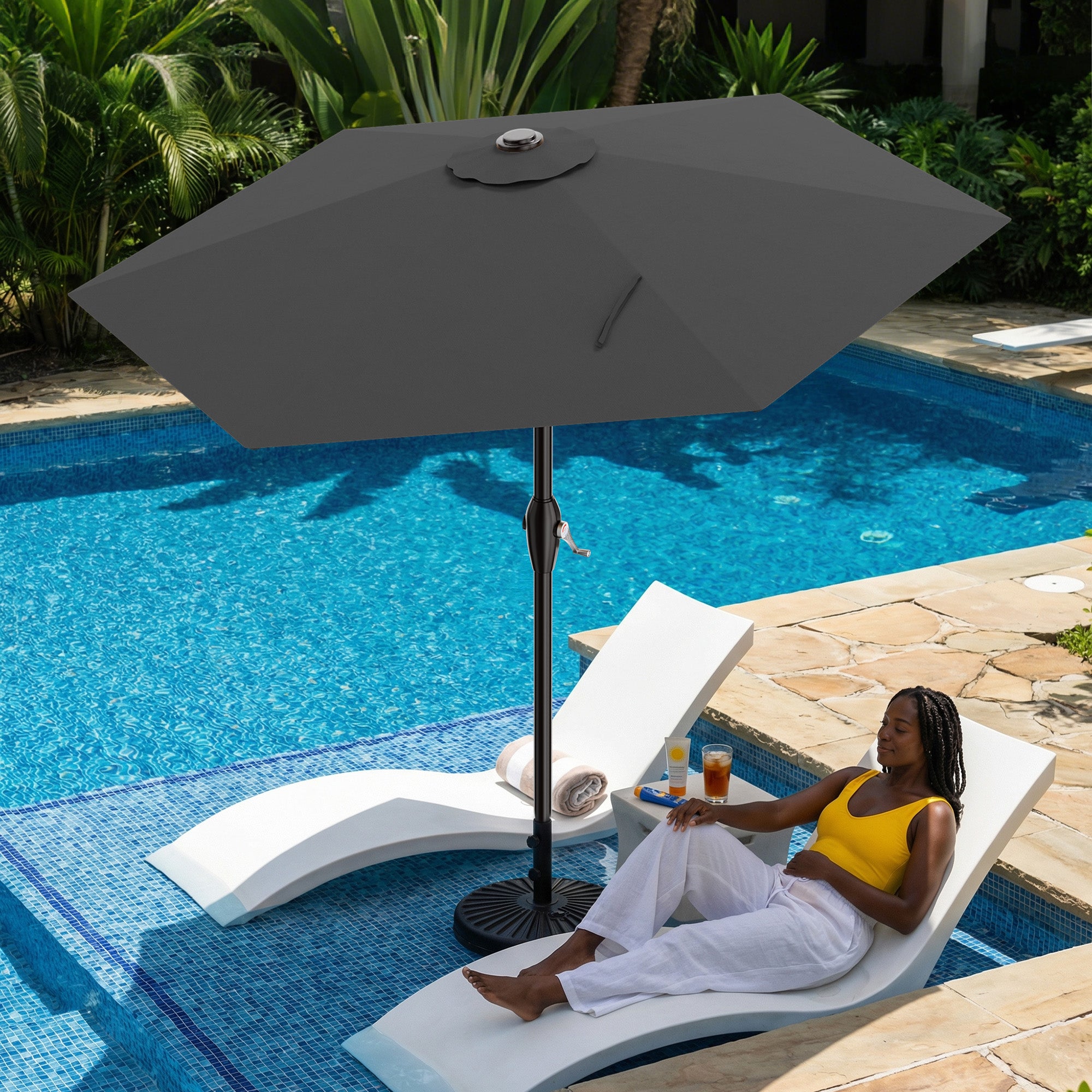 Easthome 7.5' Patio Umbrella Outdoor Table Market Umbrella with Smooth Crank handle, 6 Ribs, Backyard, Poolside, Garden