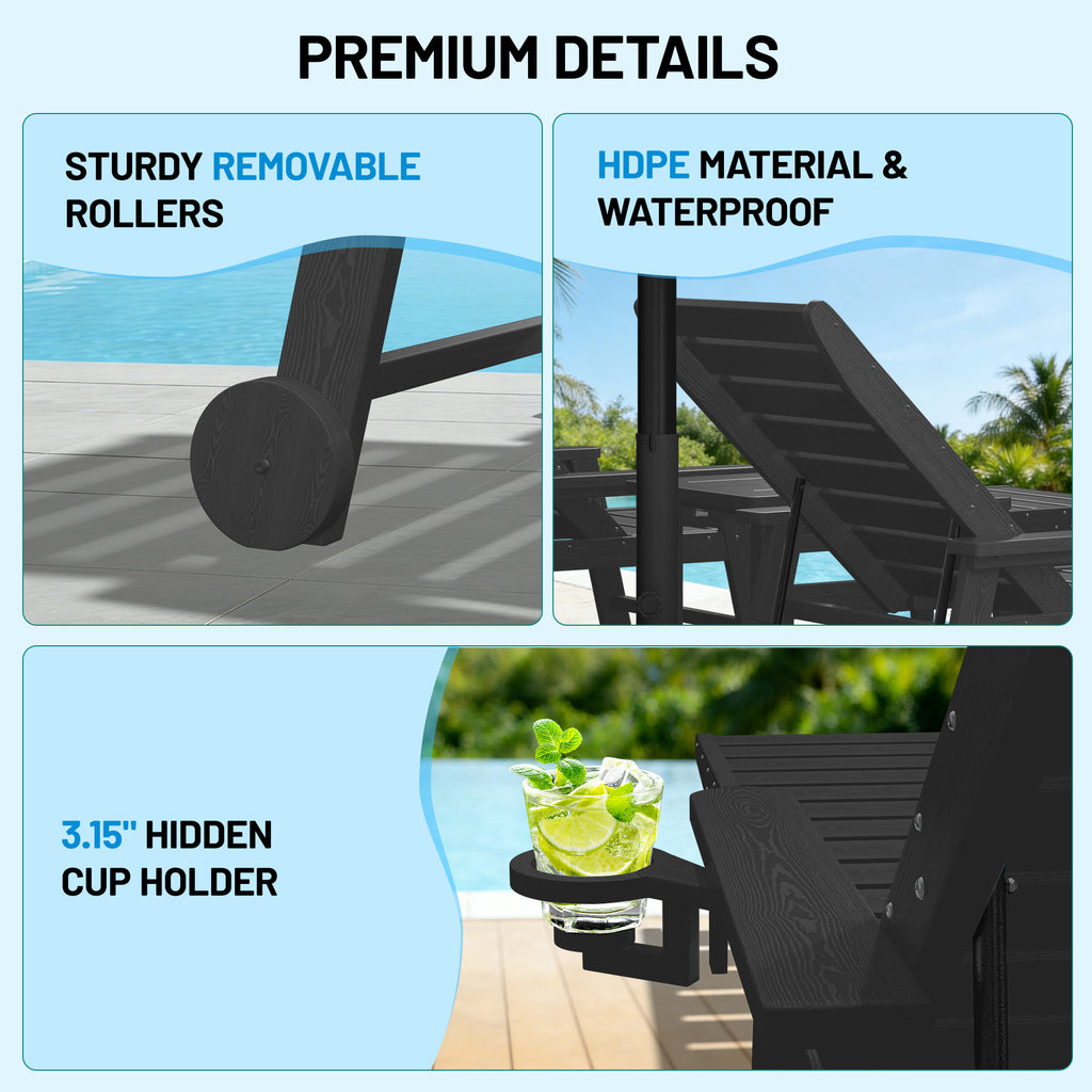 Easthome Adjustable Patio Chaise Lounge, Waterproof & Lightweight Outdoor Recliner for Poolside, Deck, Garden and Backyard