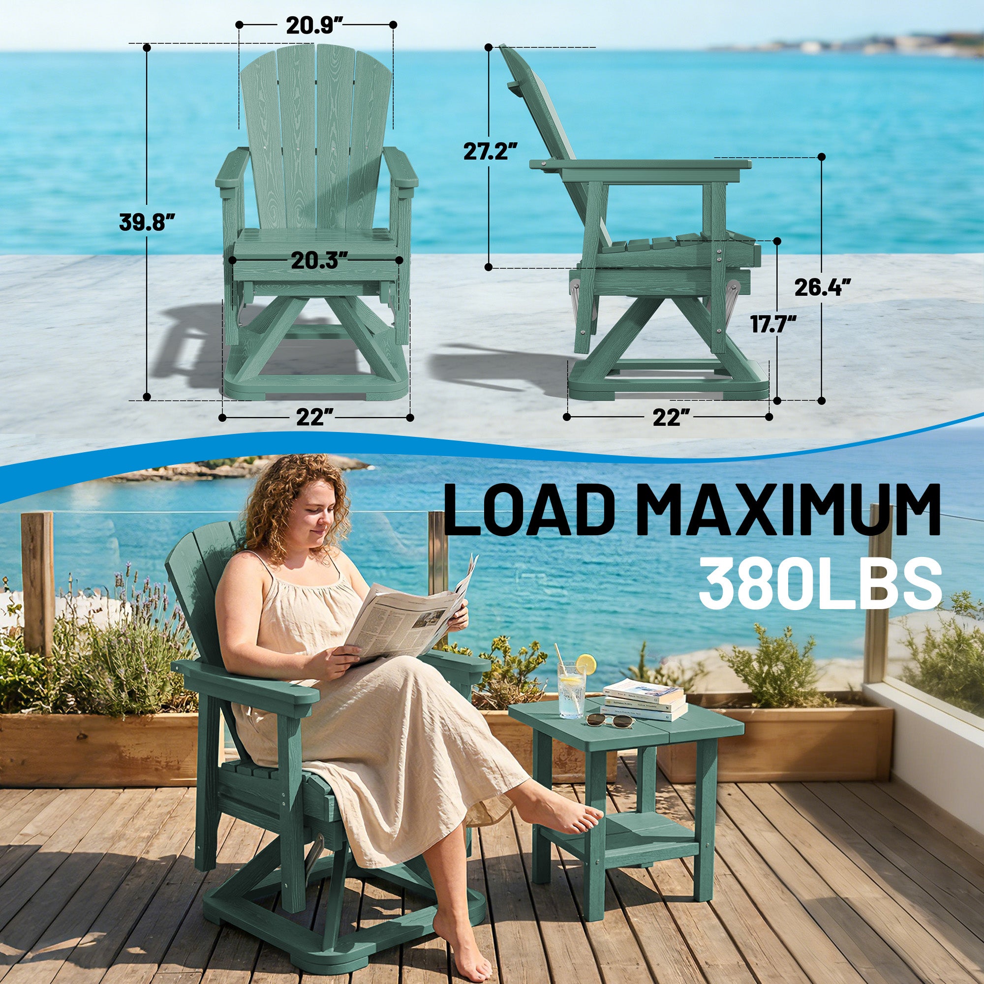 Easthome 360°Swivel Glider Adirondack Chair All-Weather HDPE Outdoor Rocking Chair with Ergonomic Backrest, Outdoor Swivel Rocker for Patio, Porch & Deck