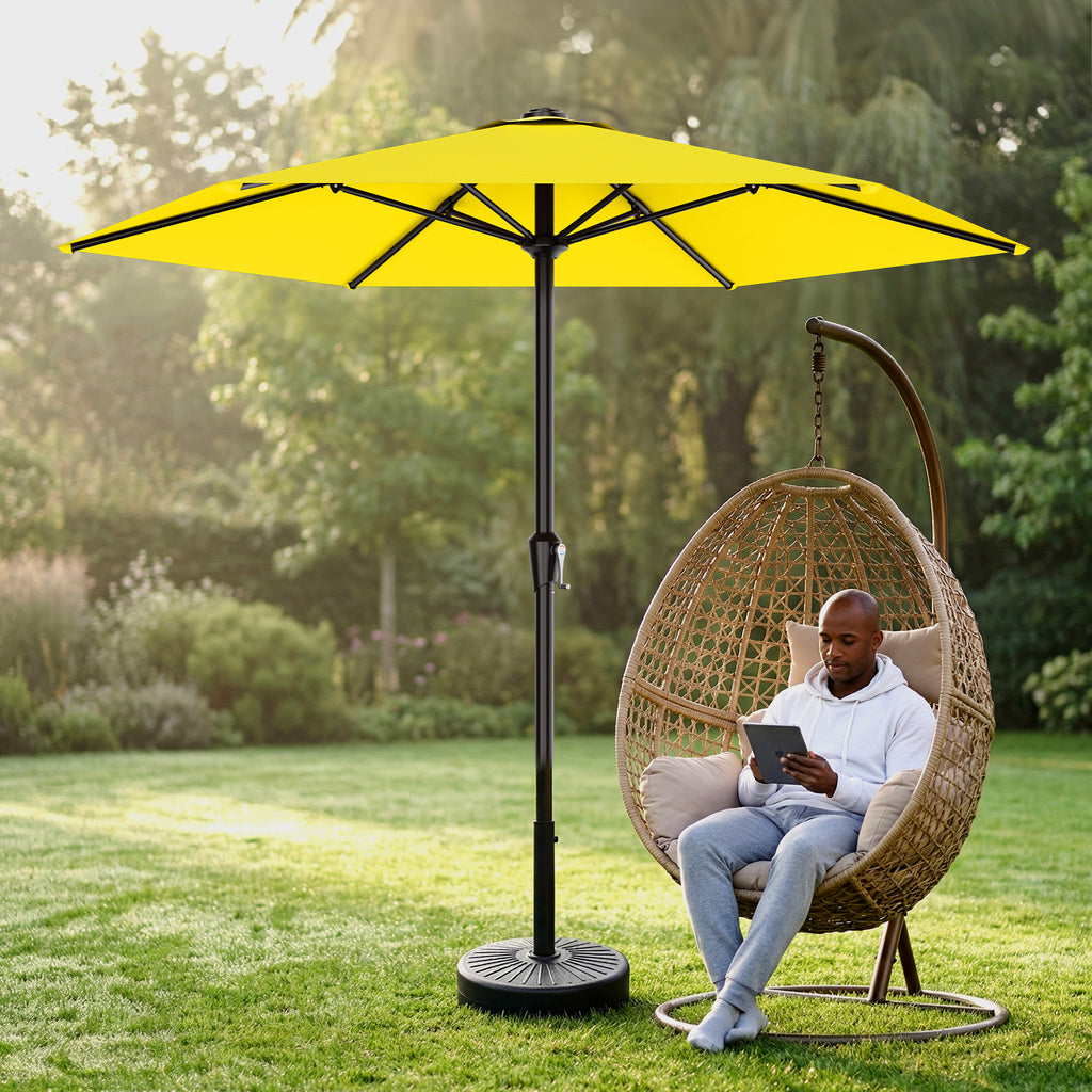 Easthome 9ft Patio Umbrella with Crank Lift System & 6 Sturdy Ribs Waterproof, Patio Table Umbrella Perfect for Poolside, Terrace, Beach and Outdoor Restaurant