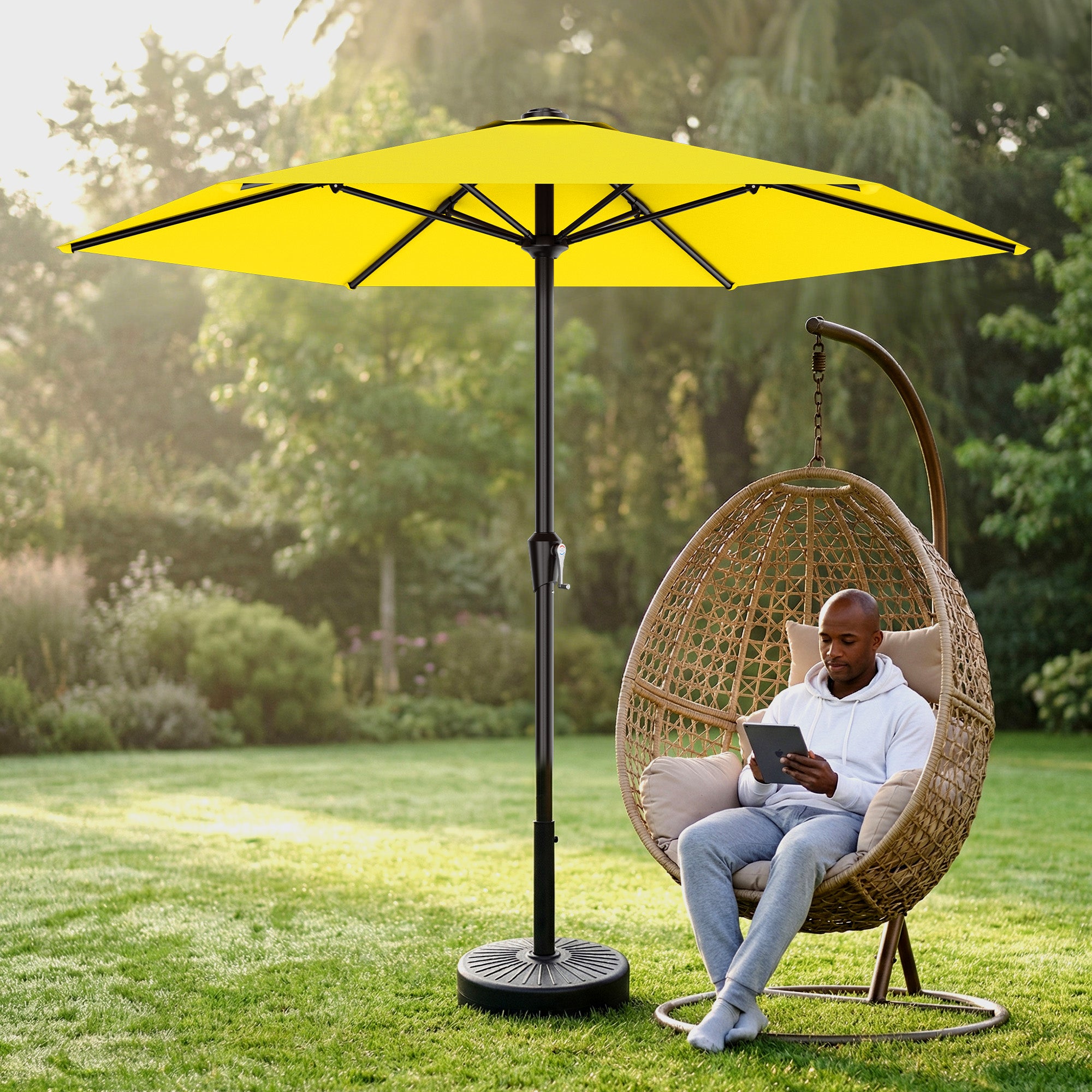 Easthome 9ft Patio Umbrella with Crank Lift System & 6 Sturdy Ribs Waterproof, Patio Table Umbrella Perfect for Poolside, Terrace, Beach and Outdoor Restaurant
