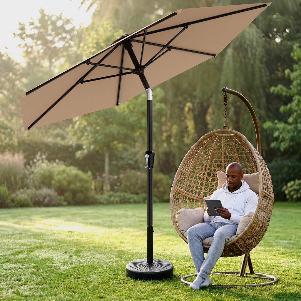 Easthome 9ft Patio Umbrella with Crank Lift System & 6 Sturdy Ribs Waterproof, Patio Table Umbrella Perfect for Poolside, Terrace, Beach and Outdoor Restaurant