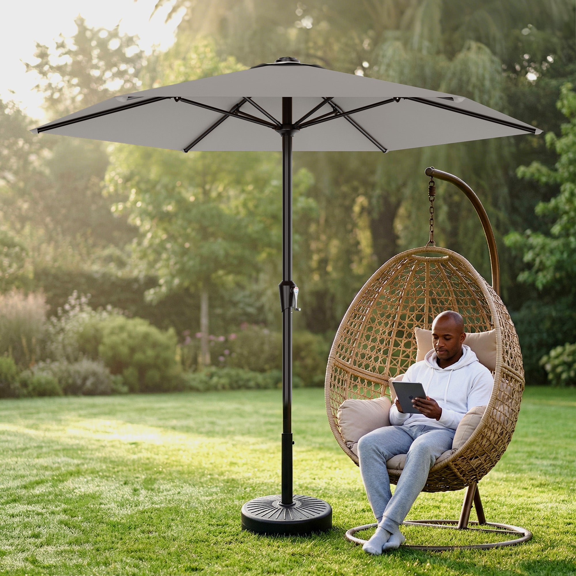 Easthome 9ft Patio Umbrella with Crank Lift System & 6 Sturdy Ribs Waterproof, Patio Table Umbrella Perfect for Poolside, Terrace, Beach and Outdoor Restaurant