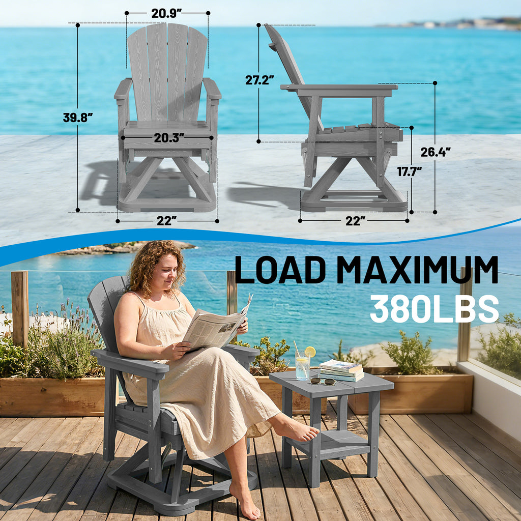 Easthome 360°Swivel Glider Adirondack Chair All-Weather HDPE Outdoor Rocking Chair with Ergonomic Backrest, Outdoor Swivel Rocker for Patio, Porch & Deck