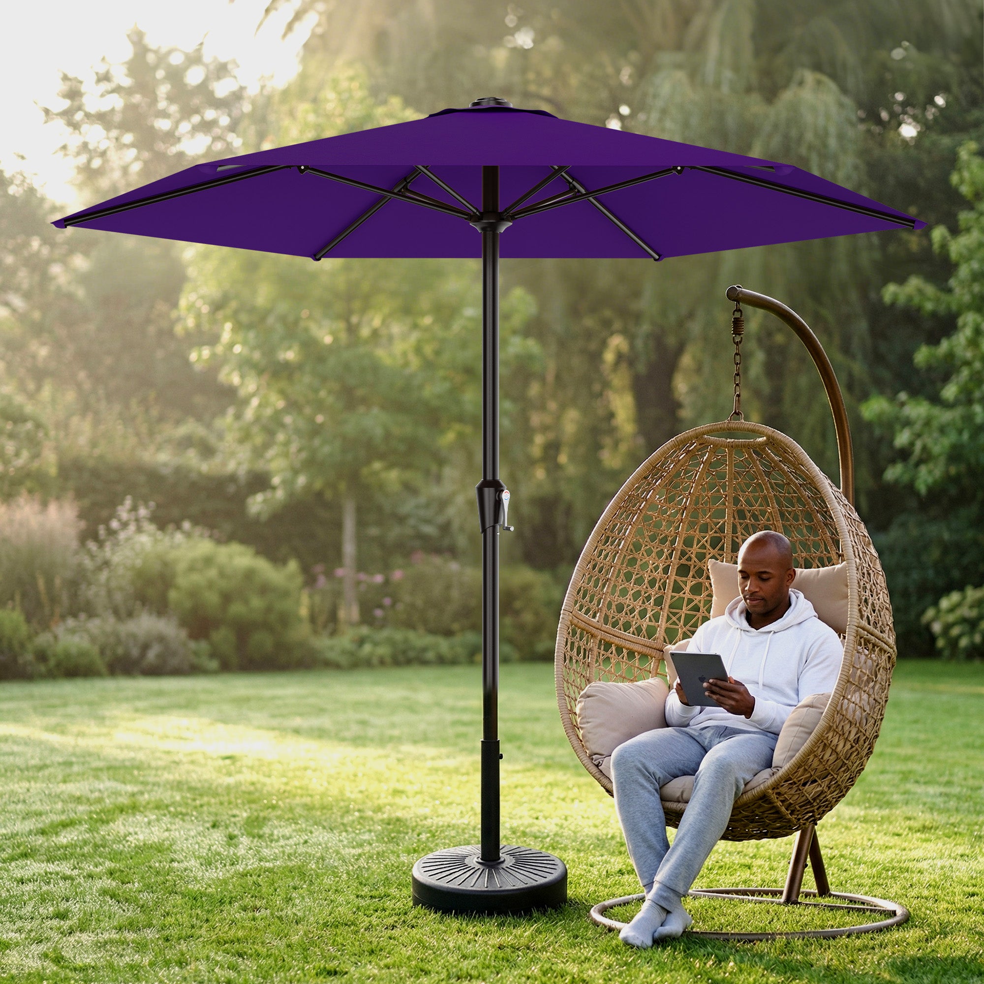Easthome 9ft Patio Umbrella with Crank Lift System & 6 Sturdy Ribs Waterproof, Patio Table Umbrella Perfect for Poolside, Terrace, Beach and Outdoor Restaurant