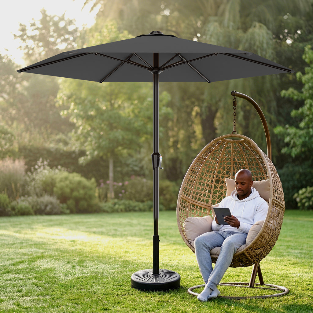 Easthome 9ft Patio Umbrella with Crank Lift System & 6 Sturdy Ribs Waterproof, Patio Table Umbrella Perfect for Poolside, Terrace, Beach and Outdoor Restaurant