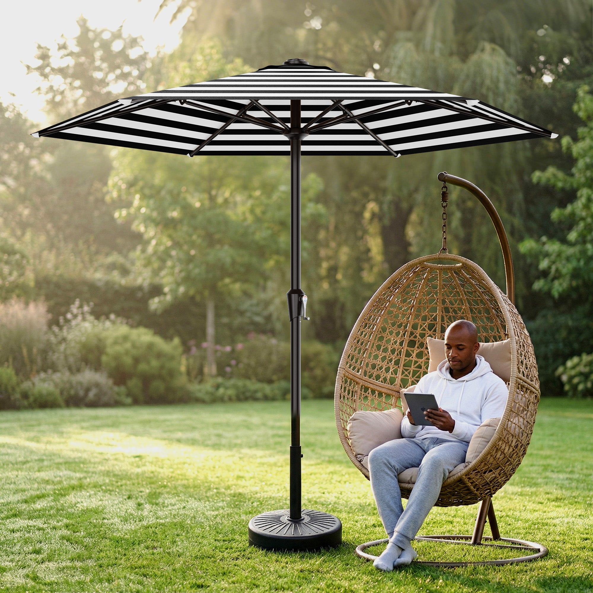 Easthome 9ft Patio Umbrella with Crank Lift System & 6 Sturdy Ribs Waterproof, Patio Table Umbrella Perfect for Poolside, Terrace, Beach and Outdoor Restaurant