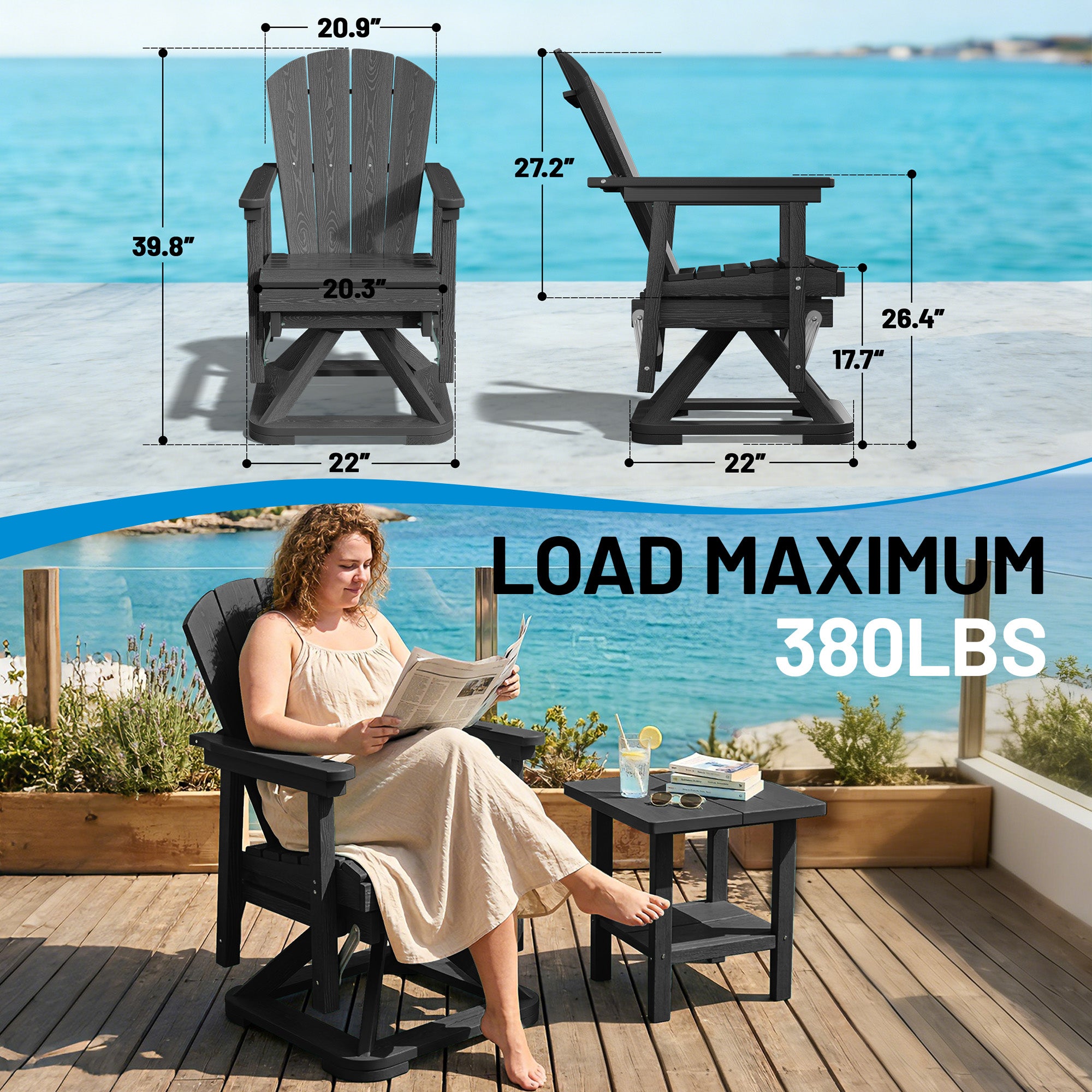 Easthome 360°Swivel Glider Adirondack Chair All-Weather HDPE Outdoor Rocking Chair with Ergonomic Backrest, Outdoor Swivel Rocker for Patio, Porch & Deck