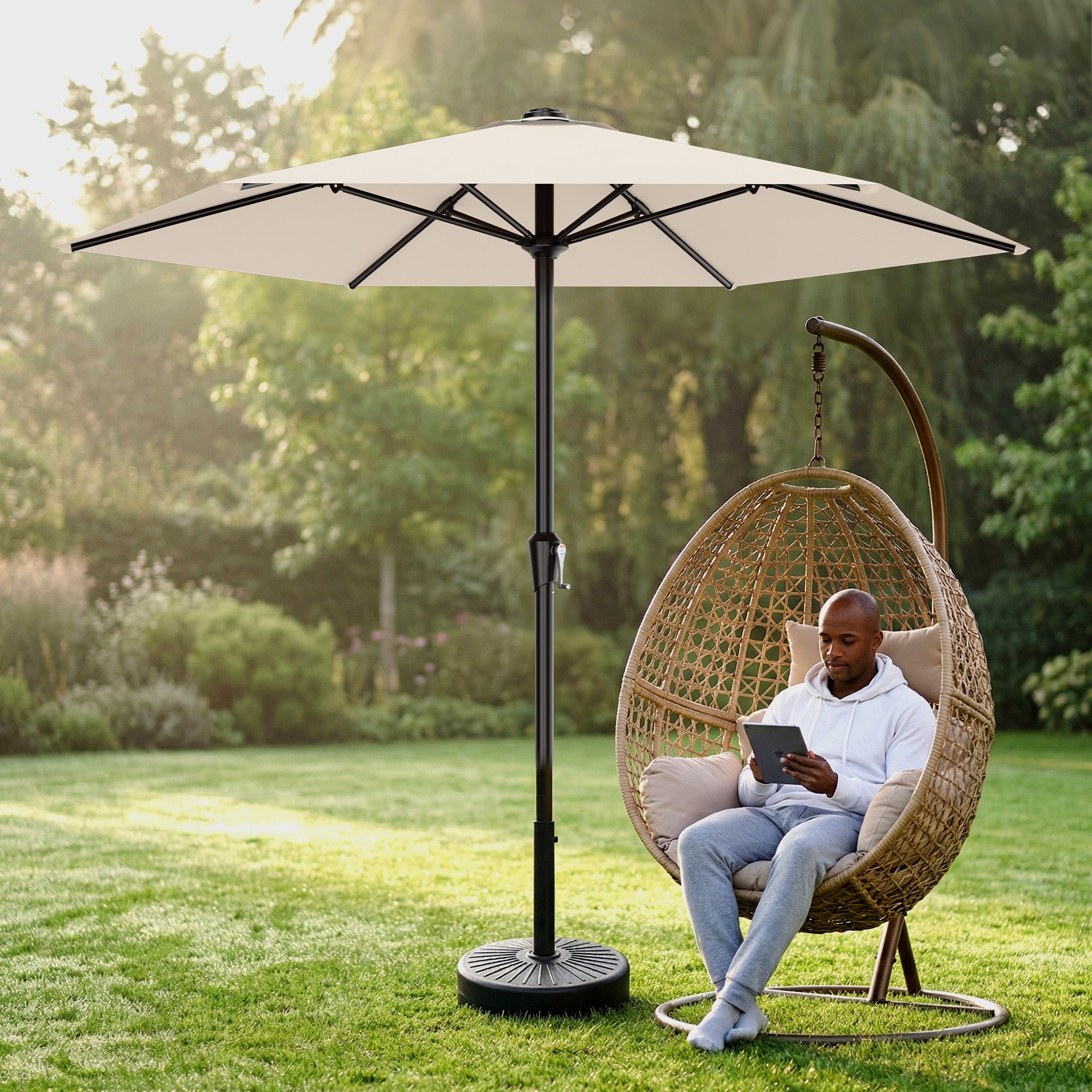 Easthome 9ft Patio Umbrella with Crank Lift System & 6 Sturdy Ribs Waterproof, Patio Table Umbrella Perfect for Poolside, Terrace, Beach and Outdoor Restaurant