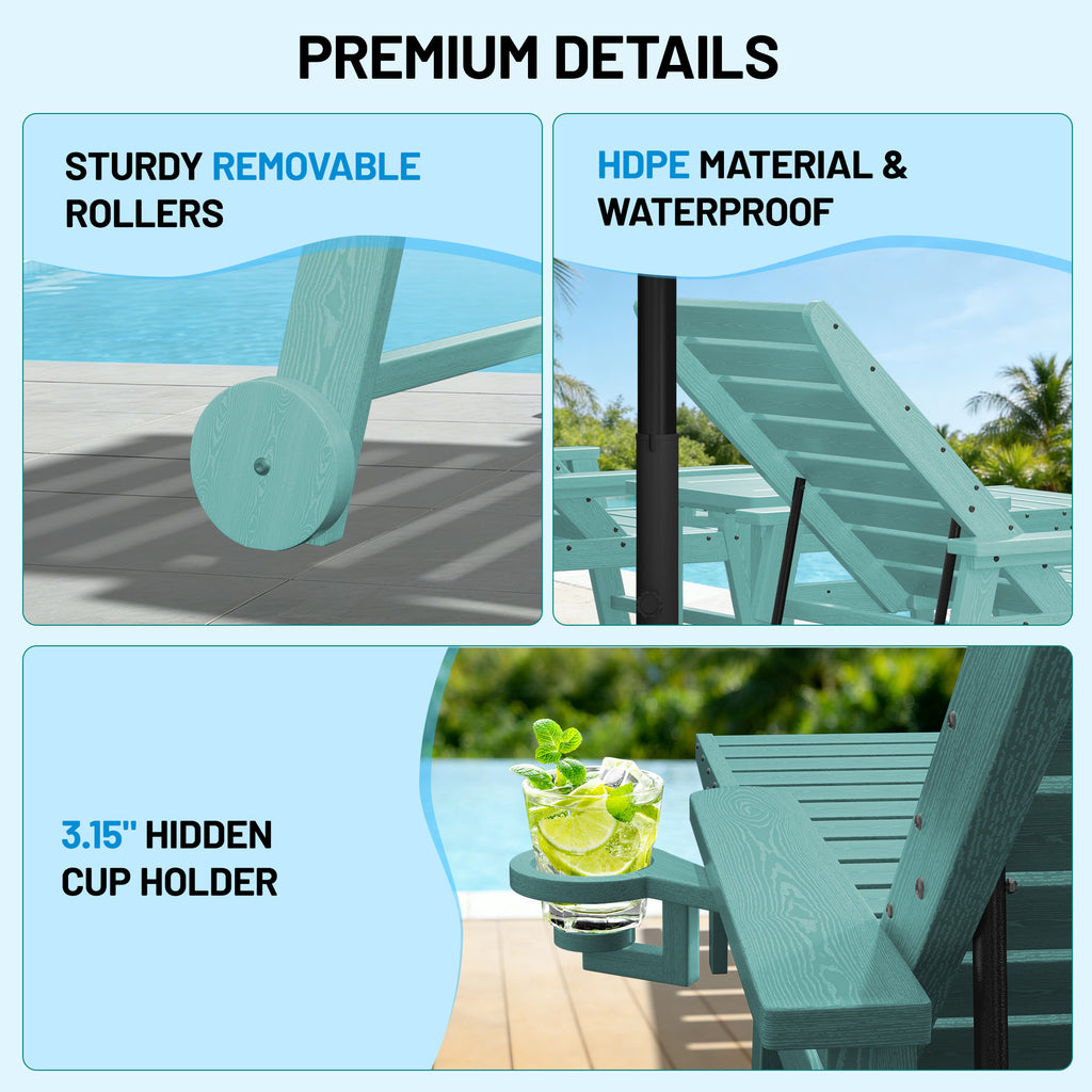 Easthome Adjustable Patio Chaise Lounge, Waterproof & Lightweight Outdoor Recliner for Poolside, Deck, Garden and Backyard