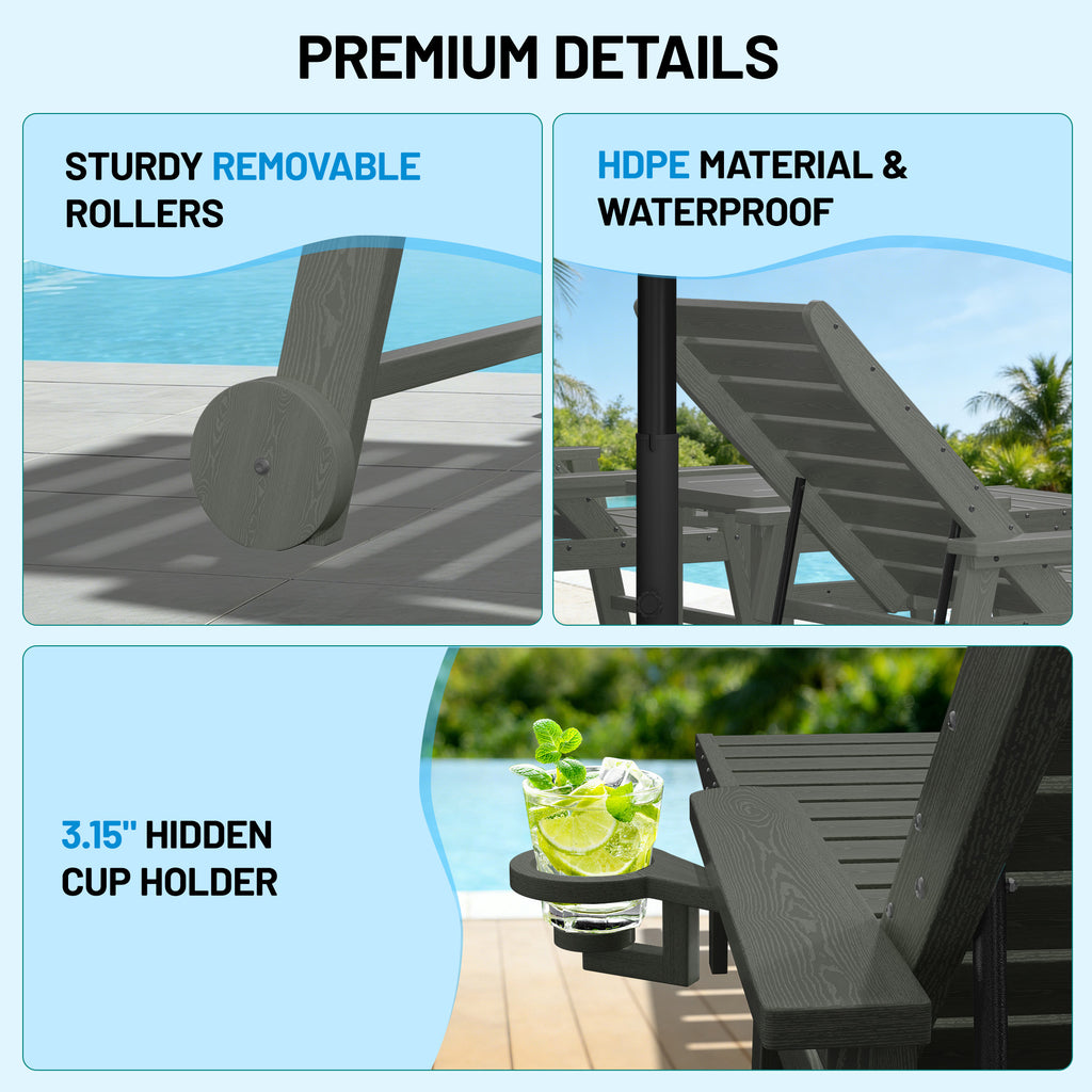 Easthome Adjustable Patio Chaise Lounge, Waterproof & Lightweight Outdoor Recliner for Poolside, Deck, Garden and Backyard