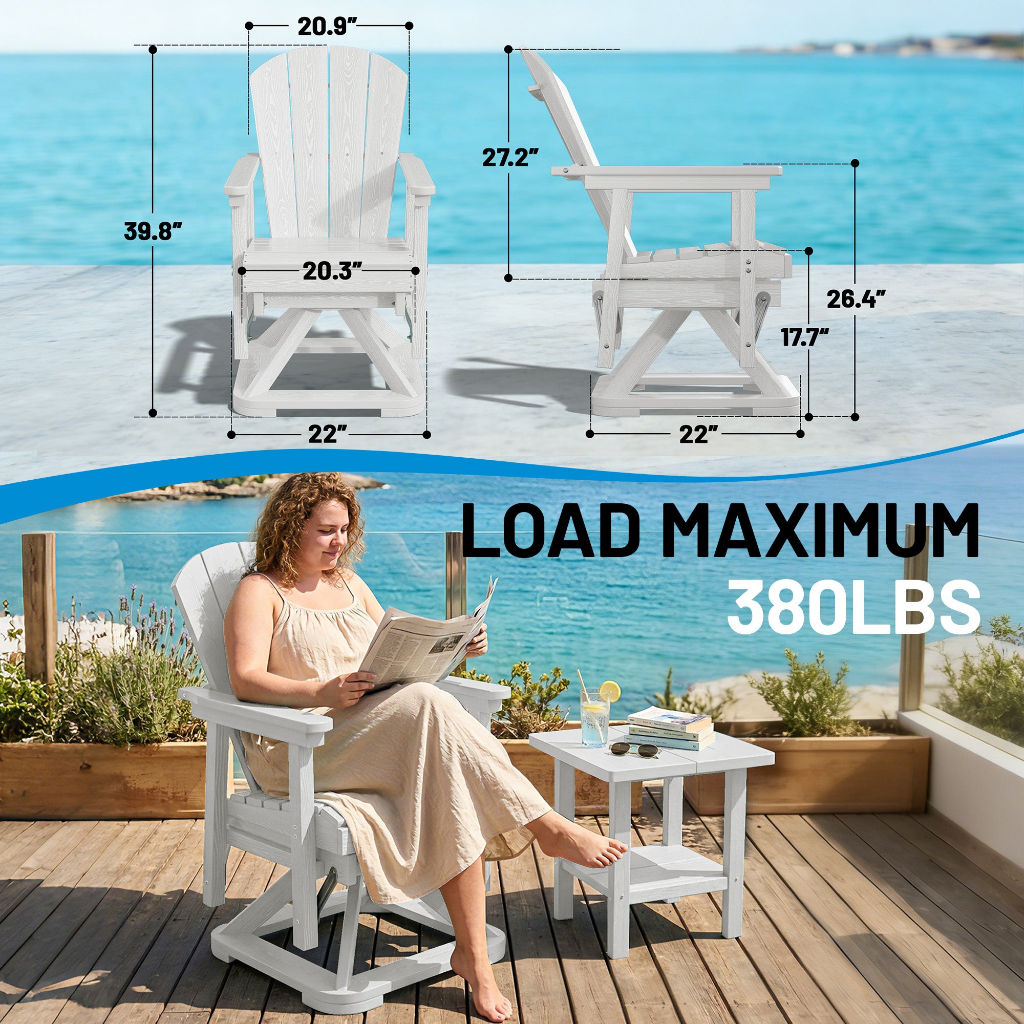 Easthome 360°Swivel Glider Adirondack Chair All-Weather HDPE Outdoor Rocking Chair with Ergonomic Backrest, Outdoor Swivel Rocker for Patio, Porch & Deck