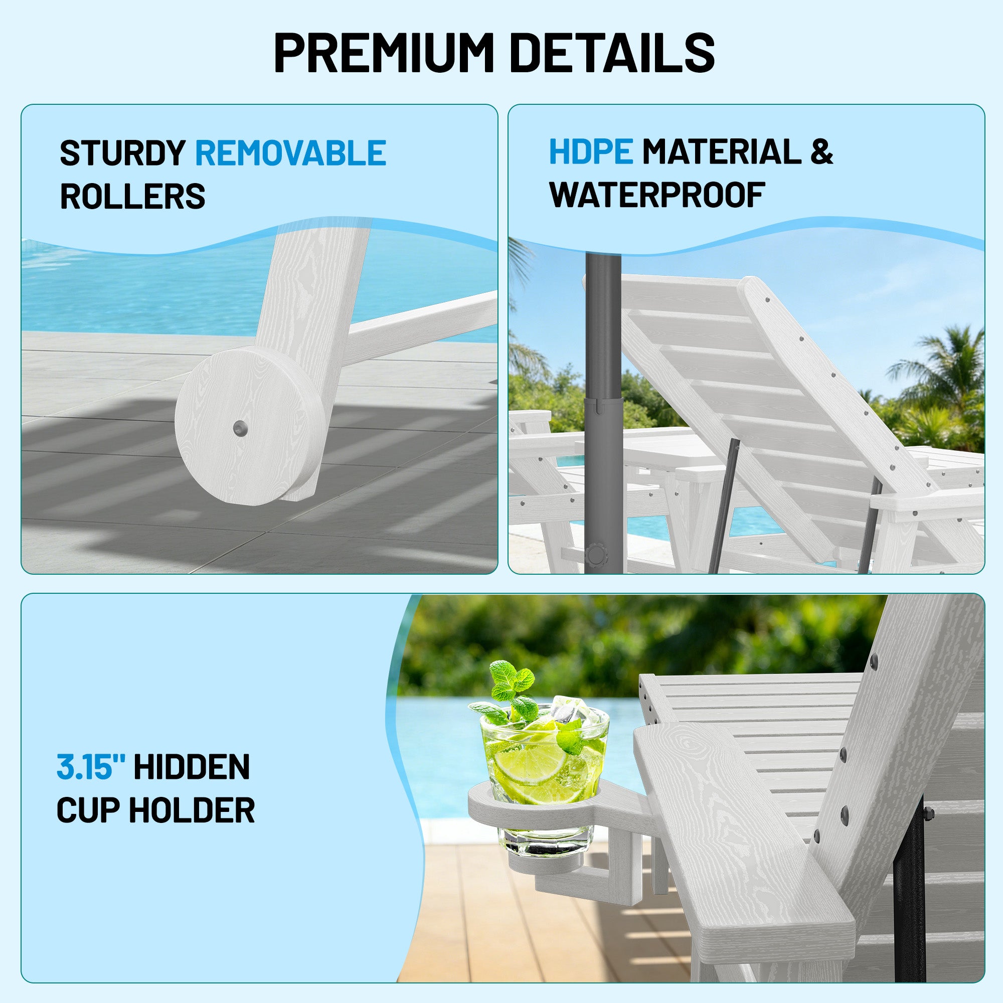 Easthome Adjustable Patio Chaise Lounge, Waterproof & Lightweight Outdoor Recliner for Poolside, Deck, Garden and Backyard