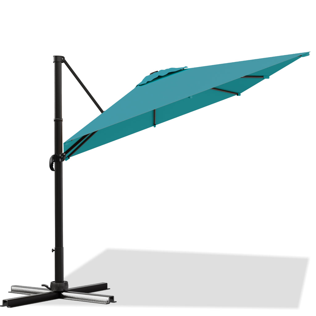 Easthome 10 × 10FT Square Cantilever Patio Umbrella, 360° Rotating Offset Umbrella with Crank, 8 ribs, Outdoor Hanging Roman Umbrella for Garden Deck Backyard