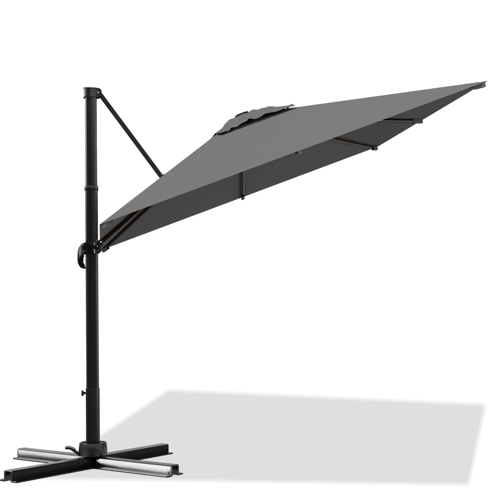 Easthome 10 × 10FT Square Cantilever Patio Umbrella, 360° Rotating Offset Umbrella with Crank, 8 ribs, Outdoor Hanging Roman Umbrella for Garden Deck Backyard