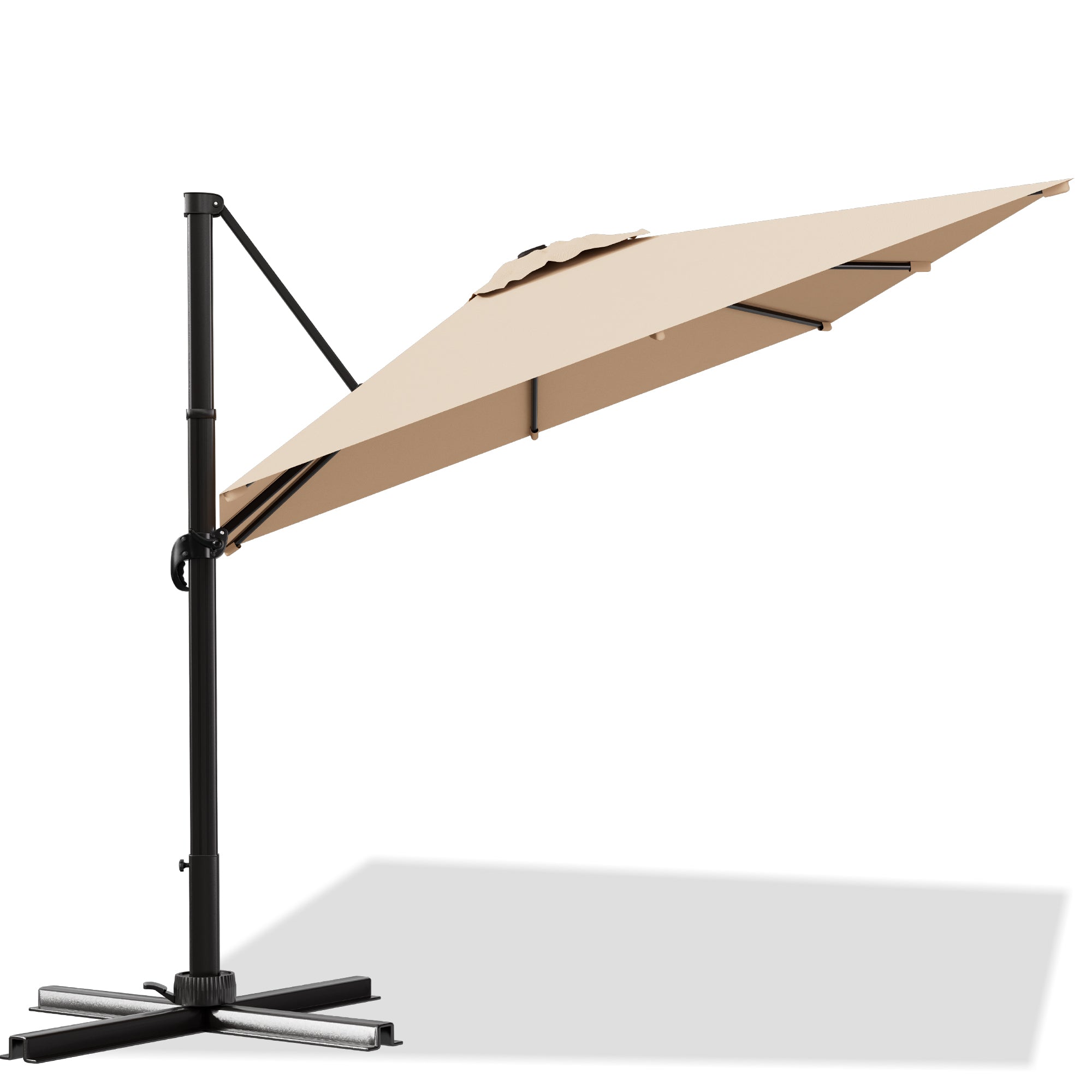 Easthome 10 × 10FT Square Cantilever Patio Umbrella, 360° Rotating Offset Umbrella with Crank, 8 ribs, Outdoor Hanging Roman Umbrella for Garden Deck Backyard