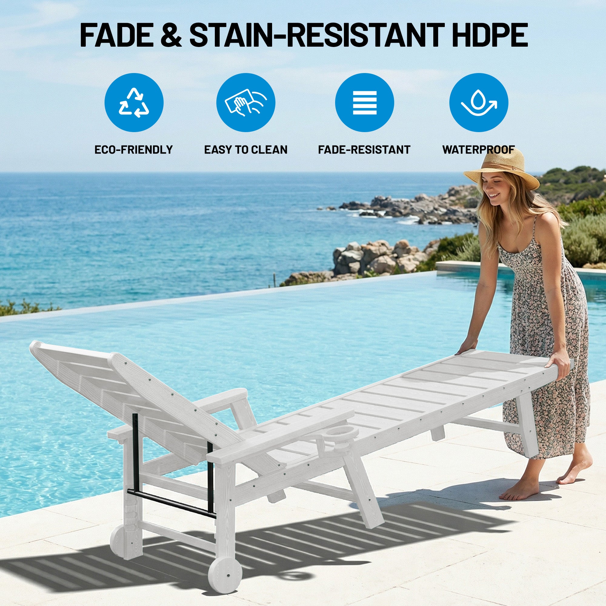 Easthome Adjustable Patio Chaise Lounge, Waterproof & Lightweight Outdoor Recliner for Poolside, Deck, Garden and Backyard