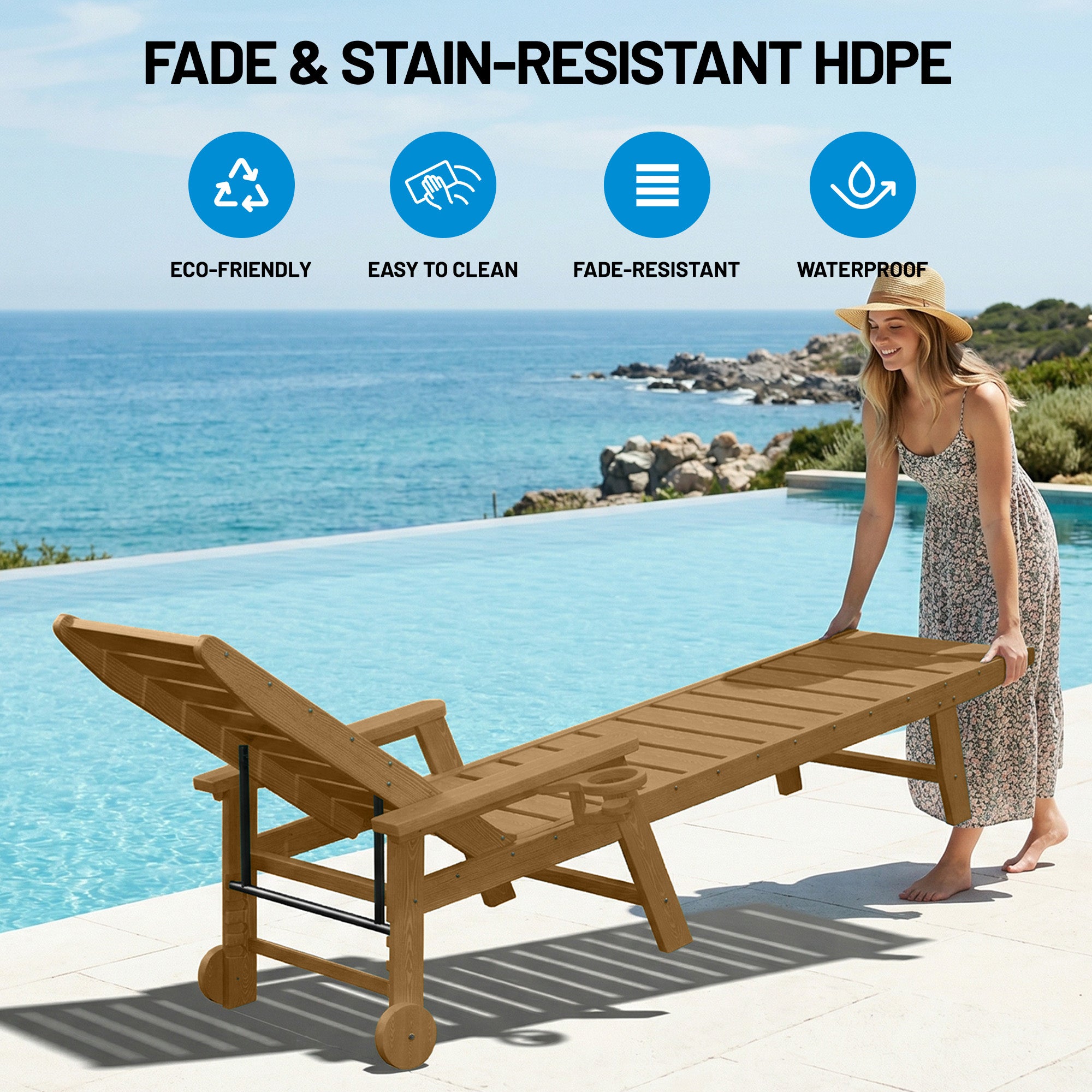 Easthome Adjustable Patio Chaise Lounge, Waterproof & Lightweight Outdoor Recliner for Poolside, Deck, Garden and Backyard
