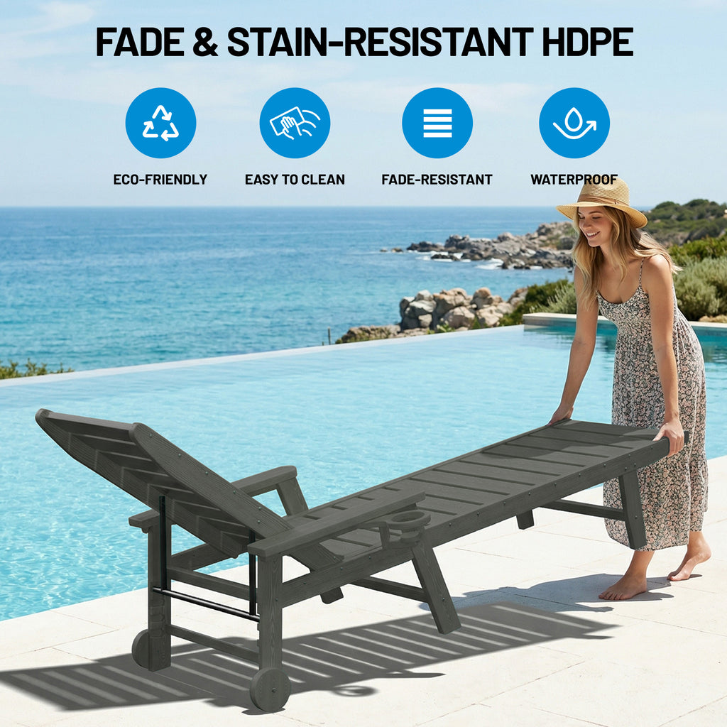 Easthome Adjustable Patio Chaise Lounge, Waterproof & Lightweight Outdoor Recliner for Poolside, Deck, Garden and Backyard