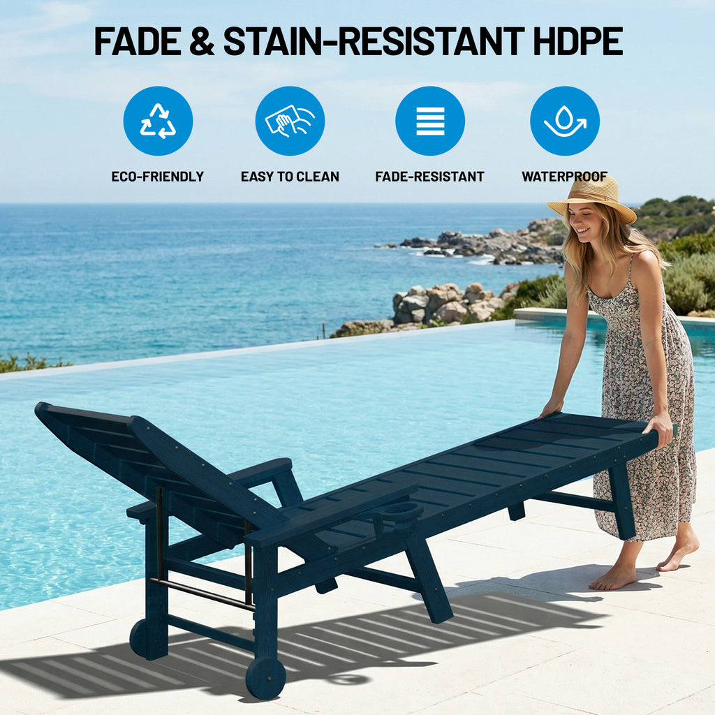 Easthome Adjustable Patio Chaise Lounge, Waterproof & Lightweight Outdoor Recliner for Poolside, Deck, Garden and Backyard