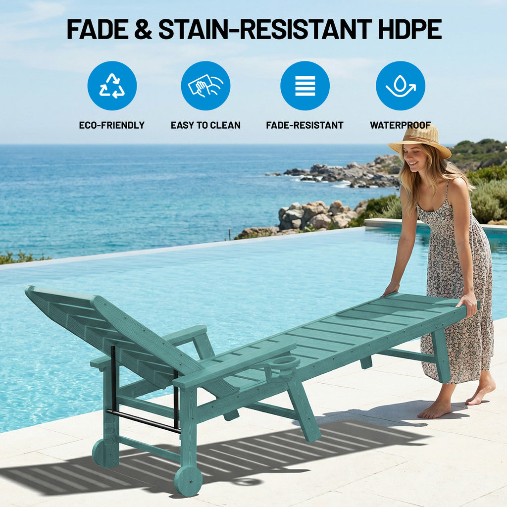 Easthome Adjustable Patio Chaise Lounge, Waterproof & Lightweight Outdoor Recliner for Poolside, Deck, Garden and Backyard