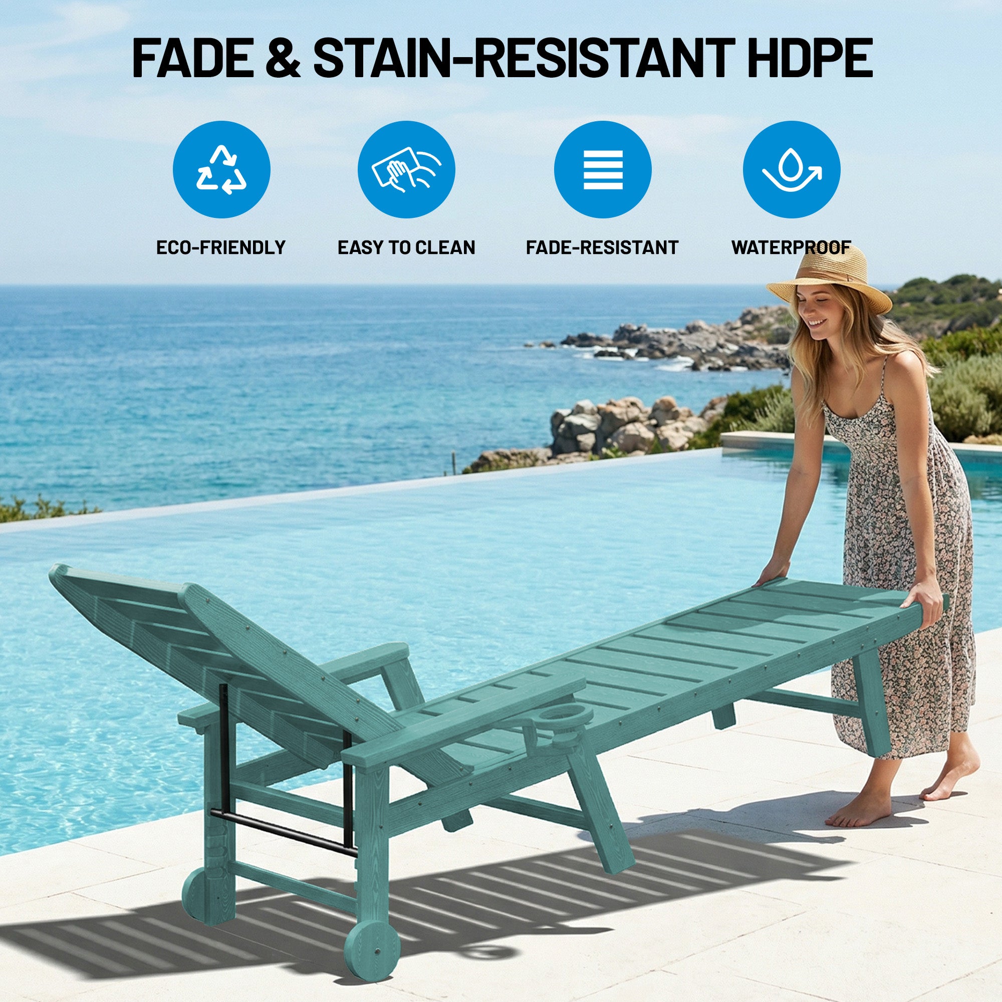 Easthome Adjustable Patio Chaise Lounge, Waterproof & Lightweight Outdoor Recliner for Poolside, Deck, Garden and Backyard