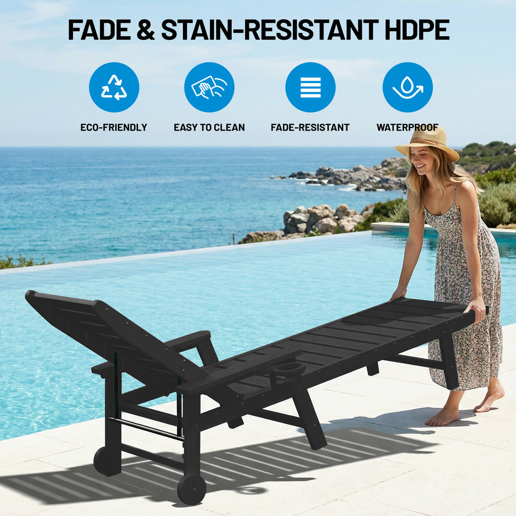 Easthome Adjustable Patio Chaise Lounge, Waterproof & Lightweight Outdoor Recliner for Poolside, Deck, Garden and Backyard