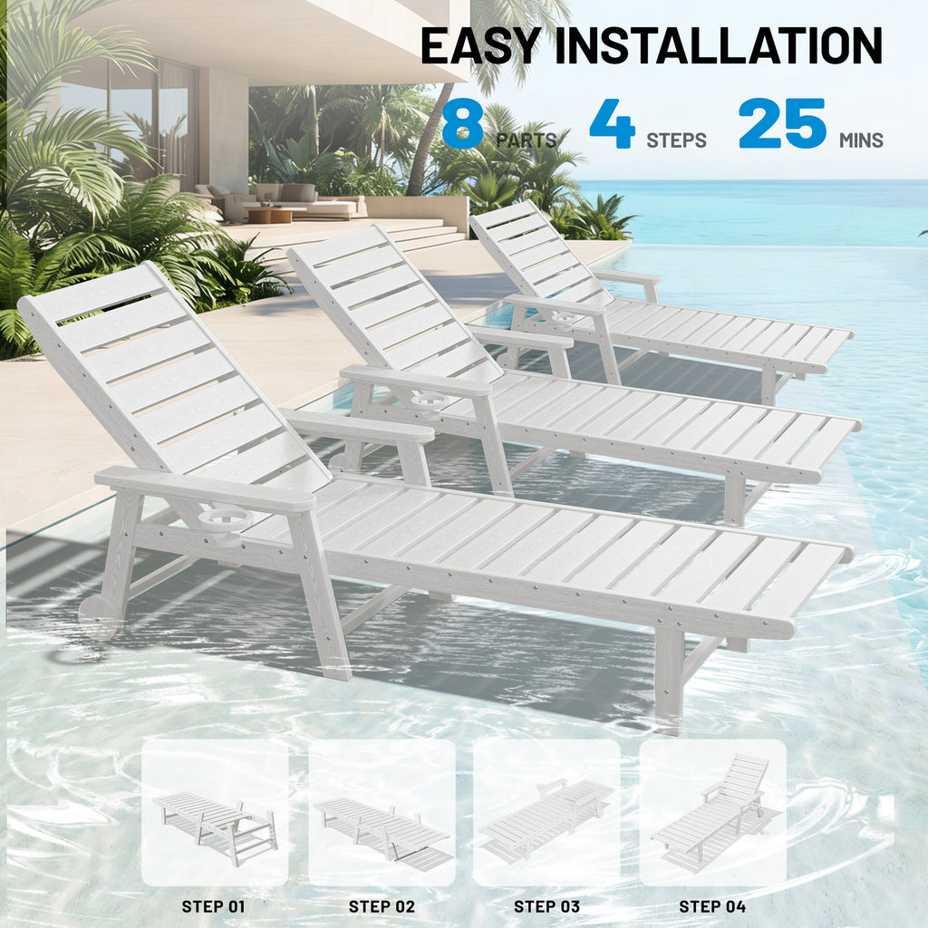 Easthome Adjustable Patio Chaise Lounge, Waterproof & Lightweight Outdoor Recliner for Poolside, Deck, Garden and Backyard