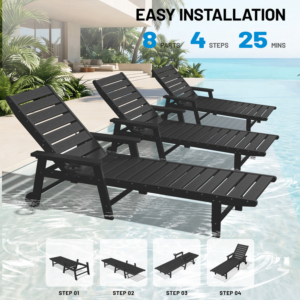 Easthome Adjustable Patio Chaise Lounge, Waterproof & Lightweight Outdoor Recliner for Poolside, Deck, Garden and Backyard