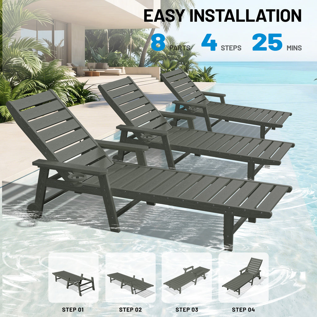 Easthome Adjustable Patio Chaise Lounge, Waterproof & Lightweight Outdoor Recliner for Poolside, Deck, Garden and Backyard
