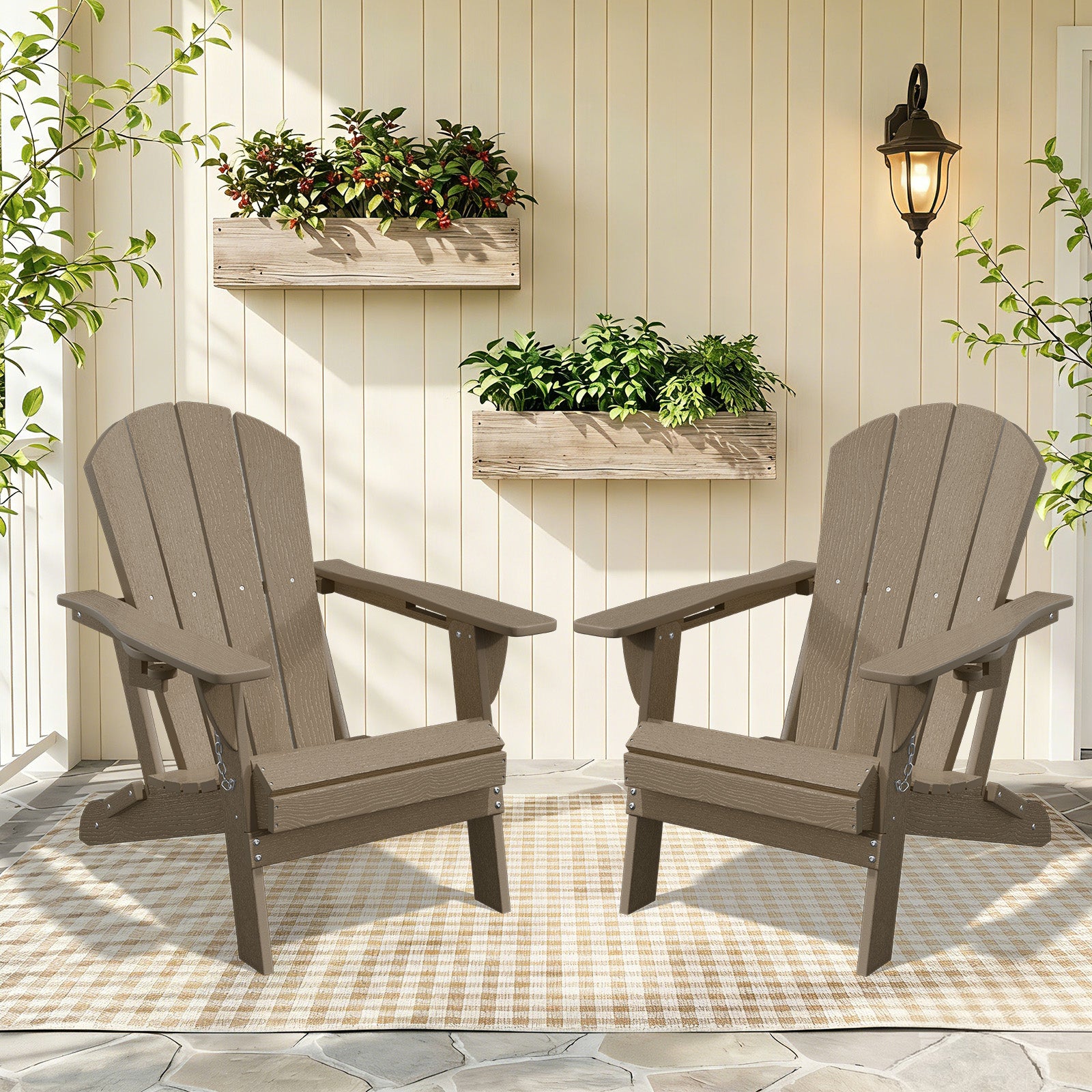 Easthome Adirondack Chair, HDPE All-Weather Outdoor Patio Lounge Chair with Cup Holder & 380lb Capacity for Deck, Garden, Poolside, Backyard