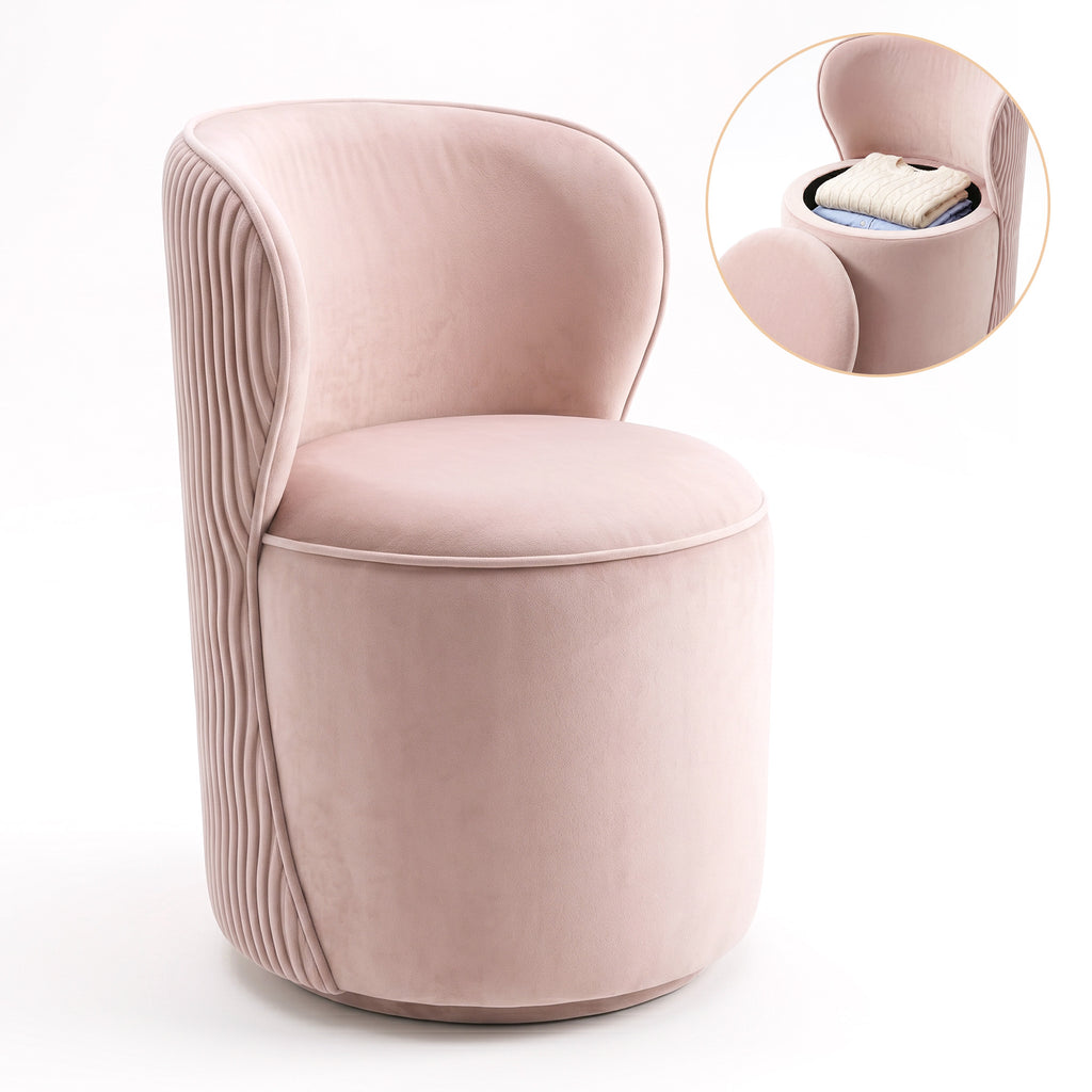 Easthome 360° Swivel Storage Vanity Stool, Hidden Storage Makeup Ottoman Chair for Bedroom, Study, Living Room, Dresser